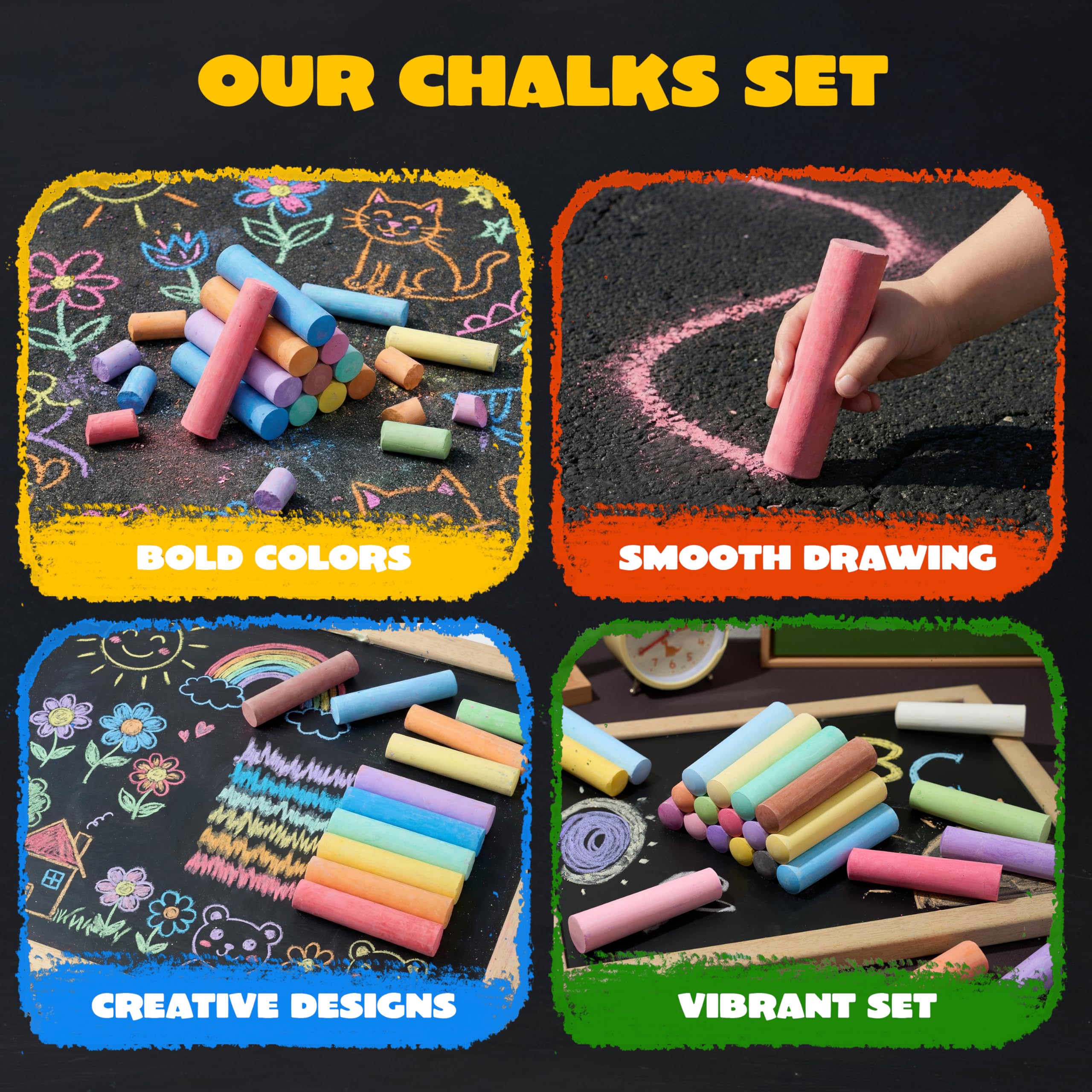 JOYIN Craie lavable pour trottoir arrondie 16 couleurs, 224 pièces
