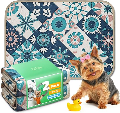 FXW Washable Pee Pads for Dogs, Puppy Pads with Super Absorbent, Specifically Designed for 24inch Cages, 17" × 23" Rectangle, Tie-Dye Beige, 2 Packs