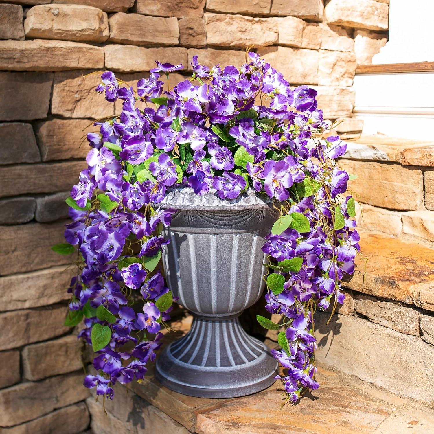 Artificial Hibiscus Fake Hanging Flowers Plants for Outdoors Spring Summer Decor, 2pcs Purple Silk Hibiscus Long Trailing Vines UV Resistant Realistic Faux Flower for Outside Front Door Porch Patio - Image 2