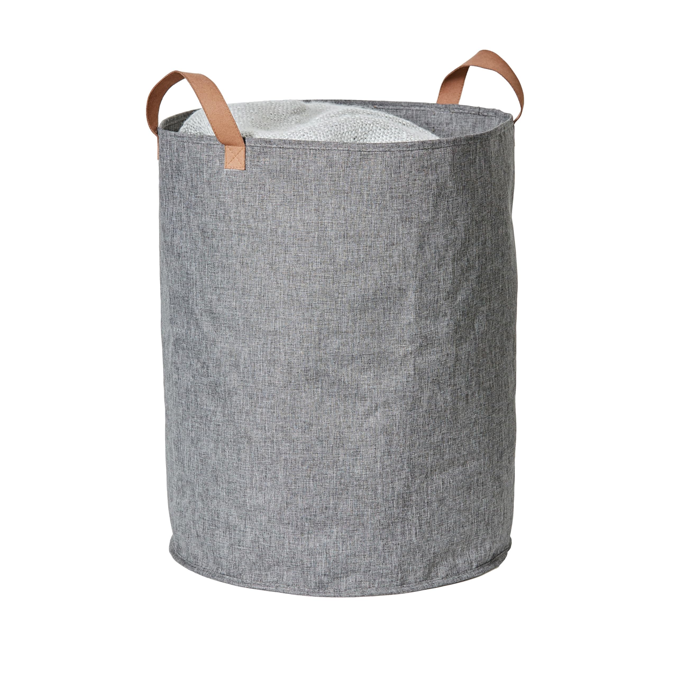 LOVE IT STORE IT Premium Aufbewahrungskorb – Runder Leinen-Wäschekorb, Grau, 40x40x45 cm