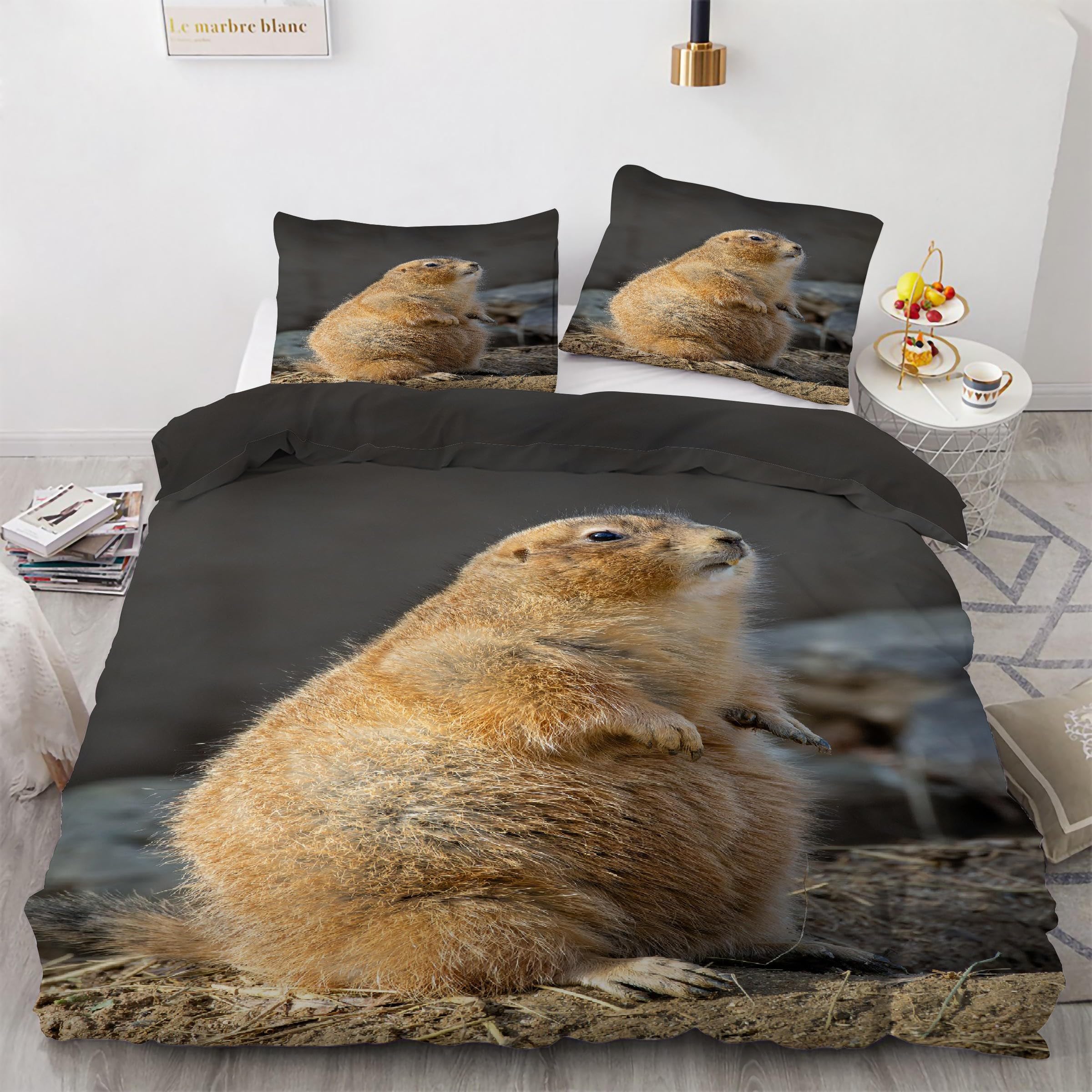 Housse de Couette 220x240 Chien De Prairie avec 2 Taies d'Oreiller en Microfibre