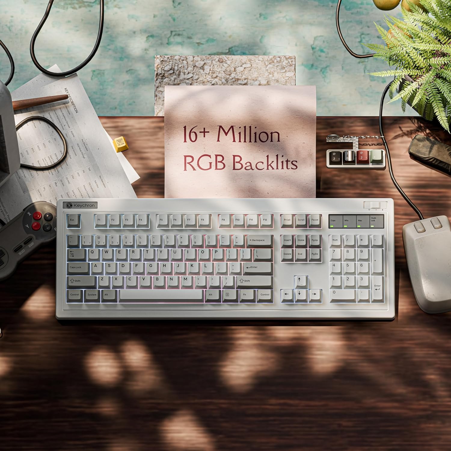 Keychron R6 Retro Wireless Mechanical Keyboard, 100% Full Size Hot Swappable RGB Super Brown Switch, QMK Tri-Mode(2.4 GHz/Bluetooth/Wired), Compatible with Mac PC Linux