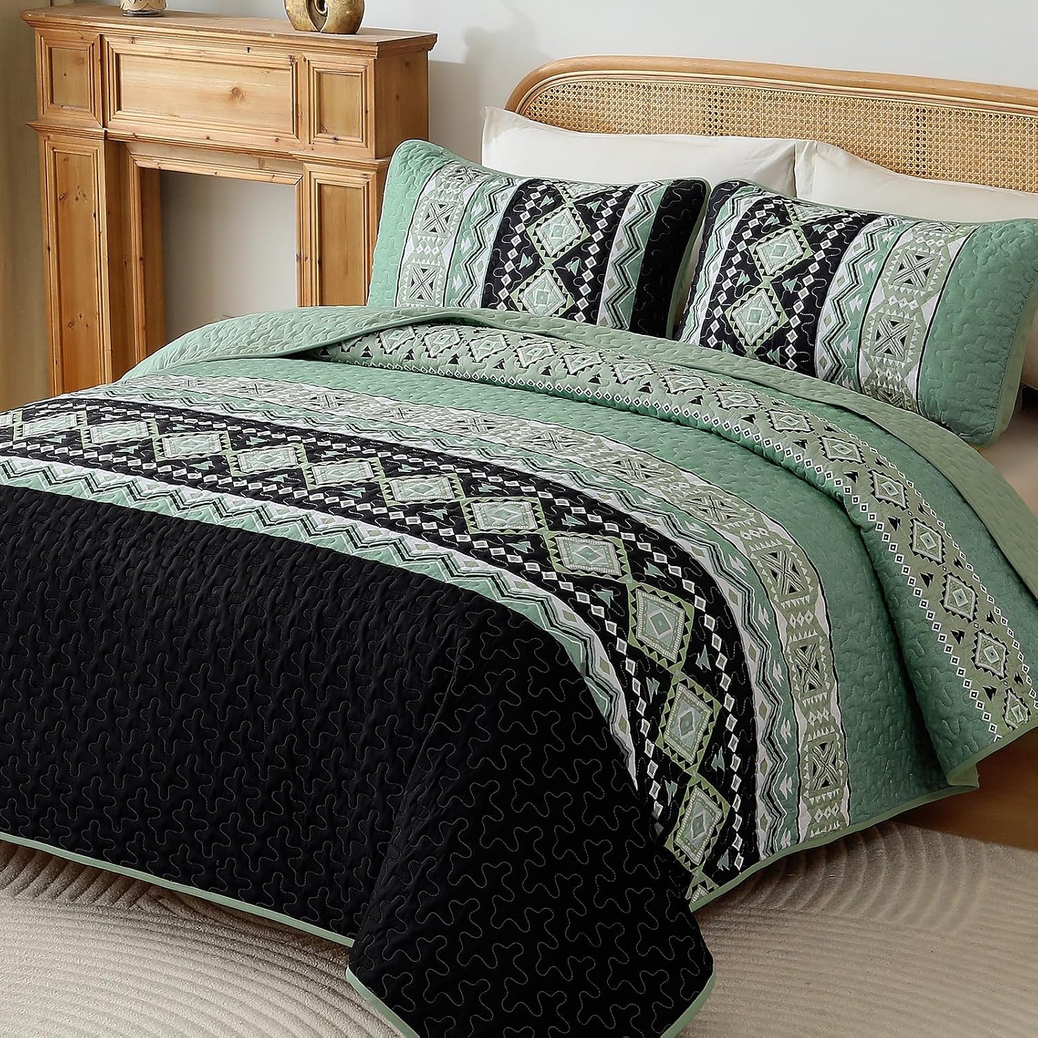 🛌 Juego De Edredones 3 Piezas TEAL | Estilo Western Floral | Algodón 100% | Tamaños King, Queen, Twin | Acolchado