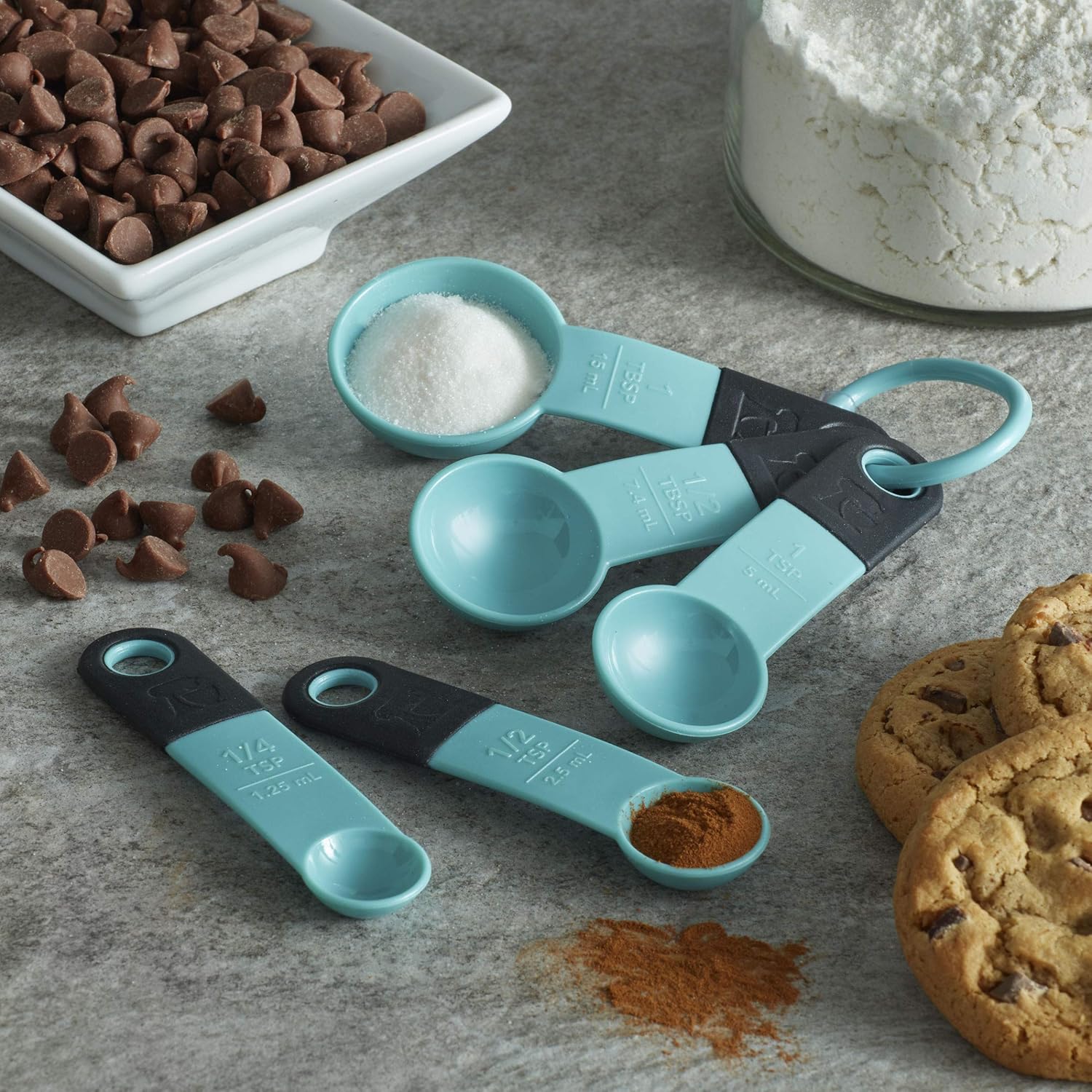 KitchenAid Classic Measuring Spoons, Set of 5, Aqua Sky/Black : Everything Else