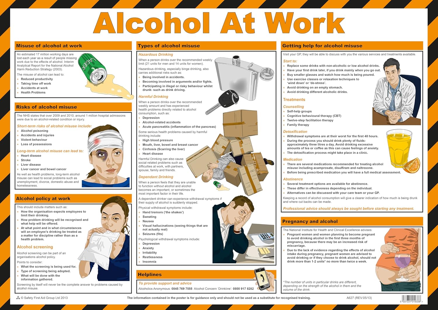 Safety First Aid Group Alcohol at Work Poster - Laminated (59 x 42cm)