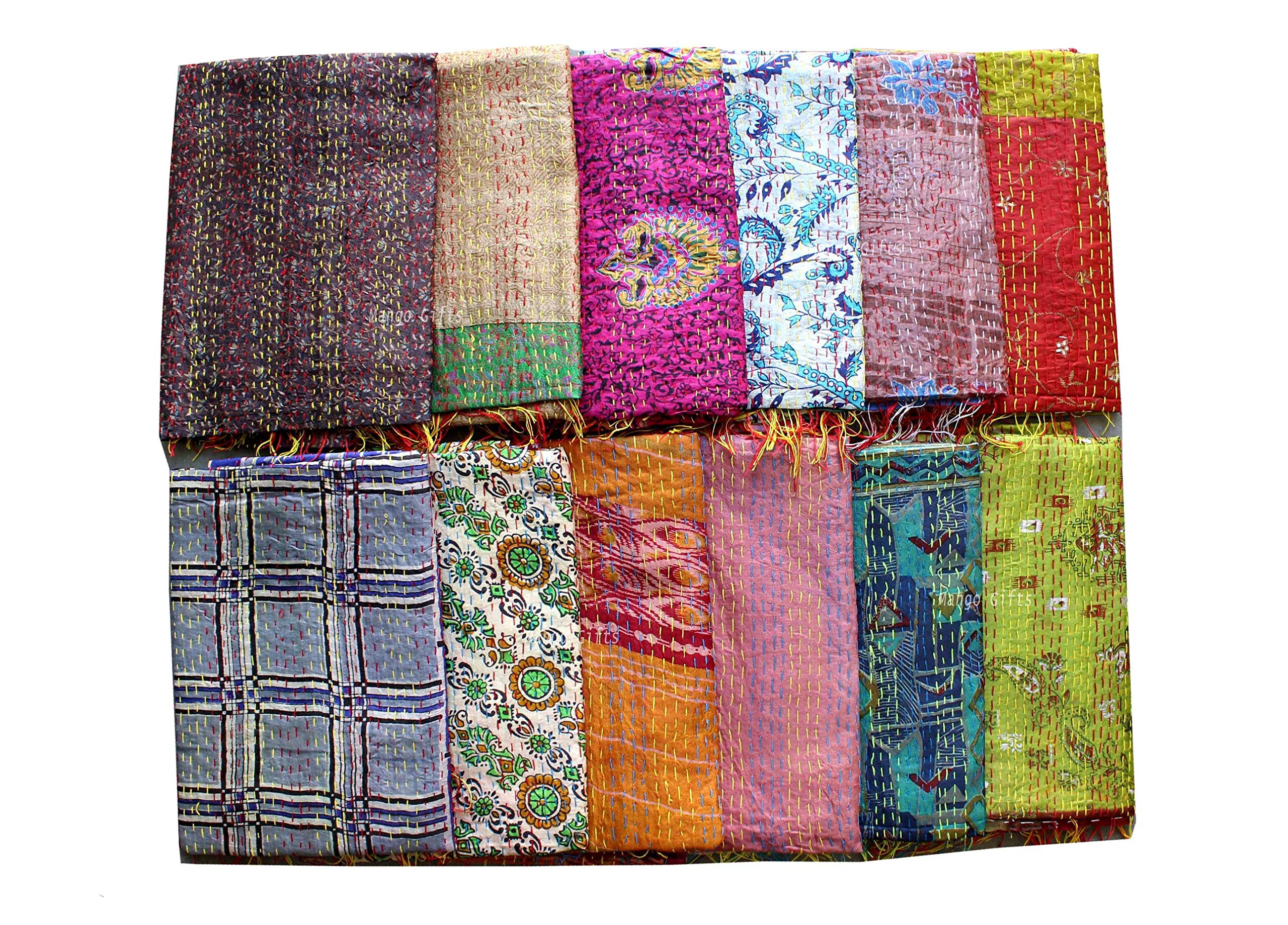 Sciarpa in seta vintage Kantha da lavoro in stile vintage, 10 pezzi