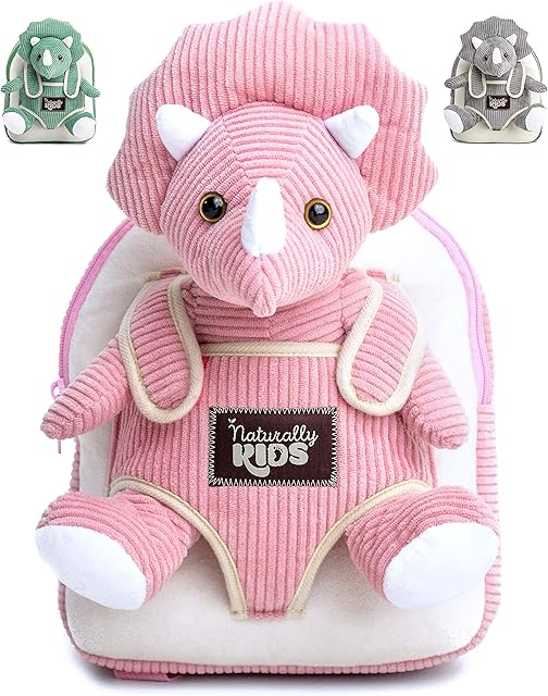 Naturally KIDS Backpack - Toddler Backpack for Girls Boys w Stuffed Animal - Gifts for 3 4 5 6 7 Year Old Boys Toys