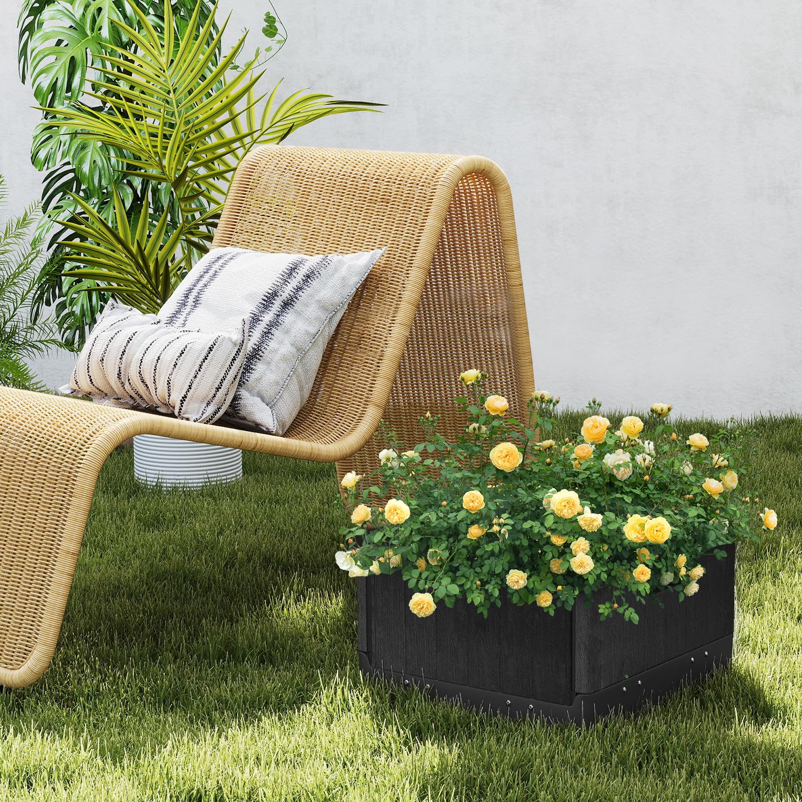 RELAX4LIFE Base de Parasol avec Table Basse Carrée 3-en-1 (Noir)