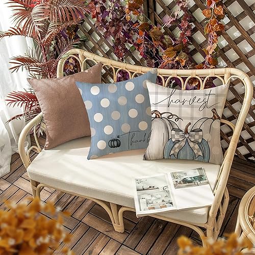 Miniatura 5 de Fundas de almohada de otoño de 18 x 18 pulgadas, juego de 4 almohadas decorativas de otoño de Acción de Gracias, cosecha, agradecimiento, decoración