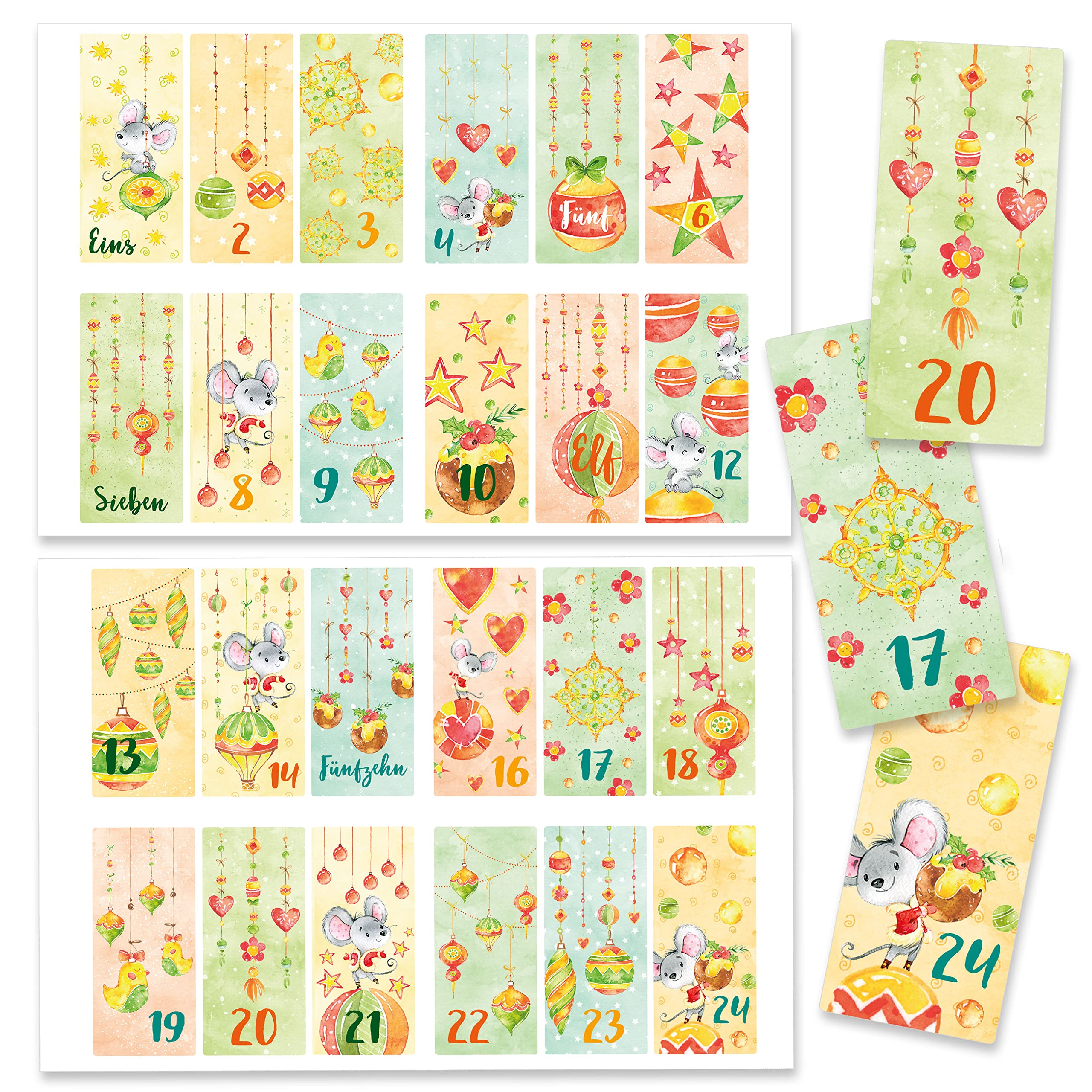 Papierdrachen Mice With Cheese 24 Advent Calendar Number Stickers No. 65 - Stickers - For You To Assemble And Decorate
