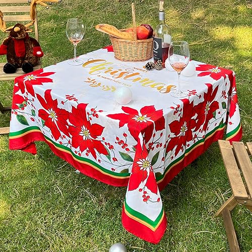 Miniatura 10 de Mantel rectangular de Navidad resistente al agua de 60 x 120 pulgadas, mantel oblongo, estampado decorativo navideño, para víspera de Año Nuevo,