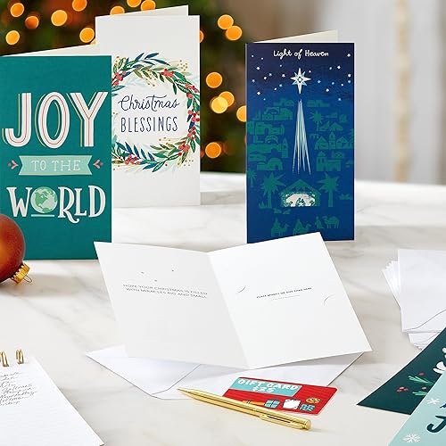 Miniatura 2 de Hallmark Tarjeta de regalo y dinero surtido de tarjetas de Navidad (36 tarjetas y sobres) azul y verde, paz, esperanza, alegría