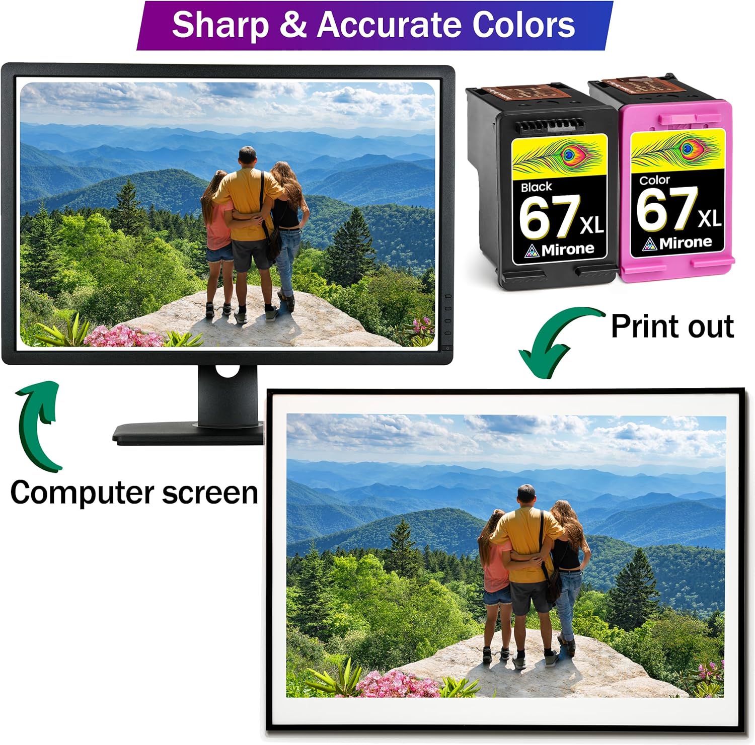 Mirone Remanufactured Ink Cartridge Replacement for HP Ink 67 XL for HP 67xl cartridges Black Color Combo Pack Printer Envy 6000 67 cartridges Black Color Combo Pack 67xl 2pk