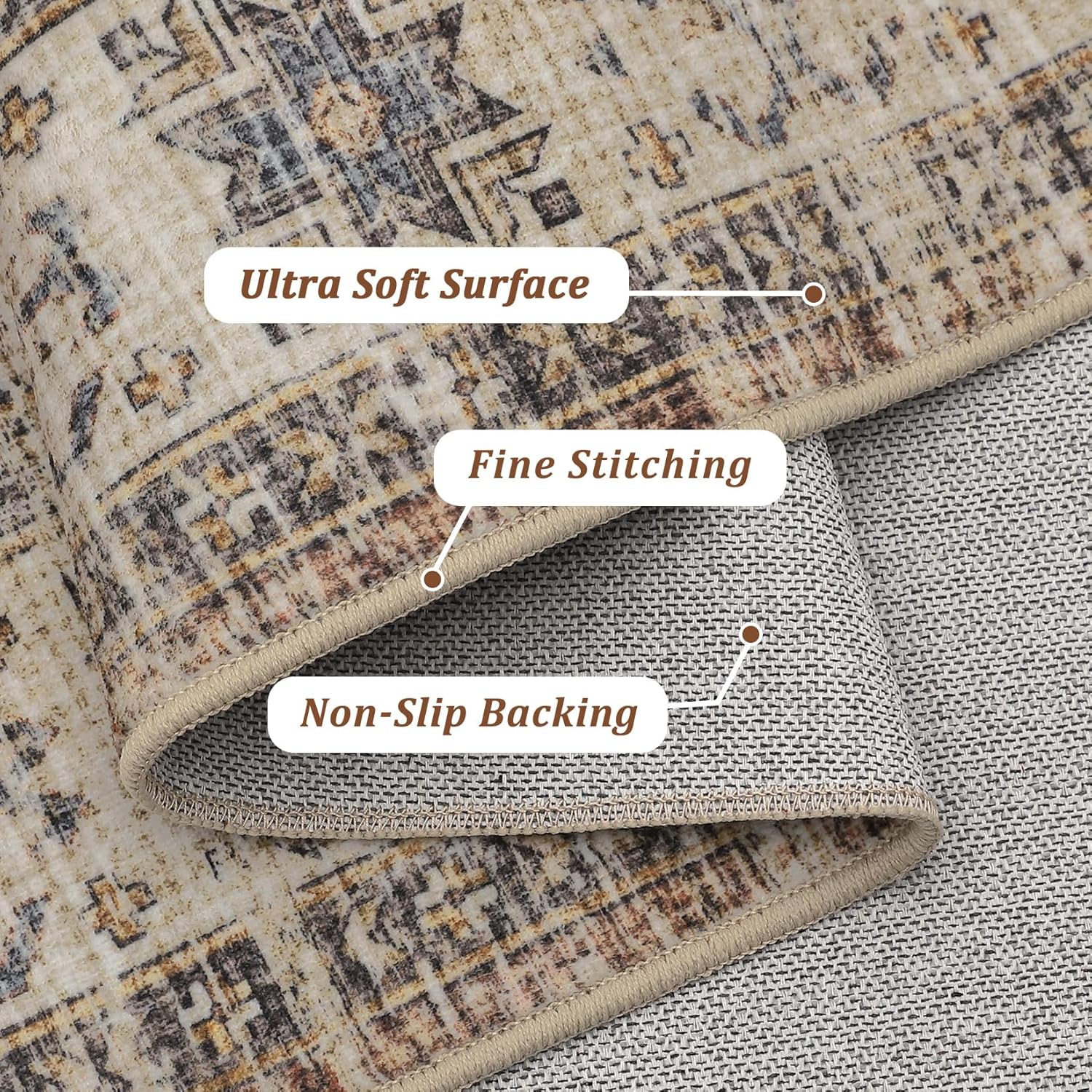 5x7 Washable Area Rugs, Soft Vintage Large Area Rugs for Living Room, Boho Farmhouse Low Pile Non-Slip Indoor Throw Carpet Rugs for Bedroom Dining Room (Orange, 5'x7')