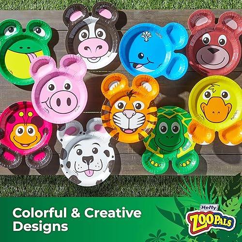 Miniatura 3 de Hefty Zoo Pals Party Edition - Platos de papel para niños, diseños de animales surtidos, 7.75 pulgadas con dos compartimentos de inmersión, 20