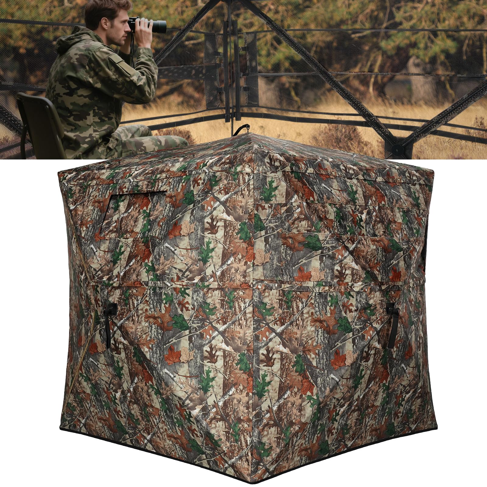 tlc sport hunting blind with carrying bag, 270/360 degree see through ground blind, pop up hunting blind portable concealed camouflage tent for 2/3/4 person, camouflage