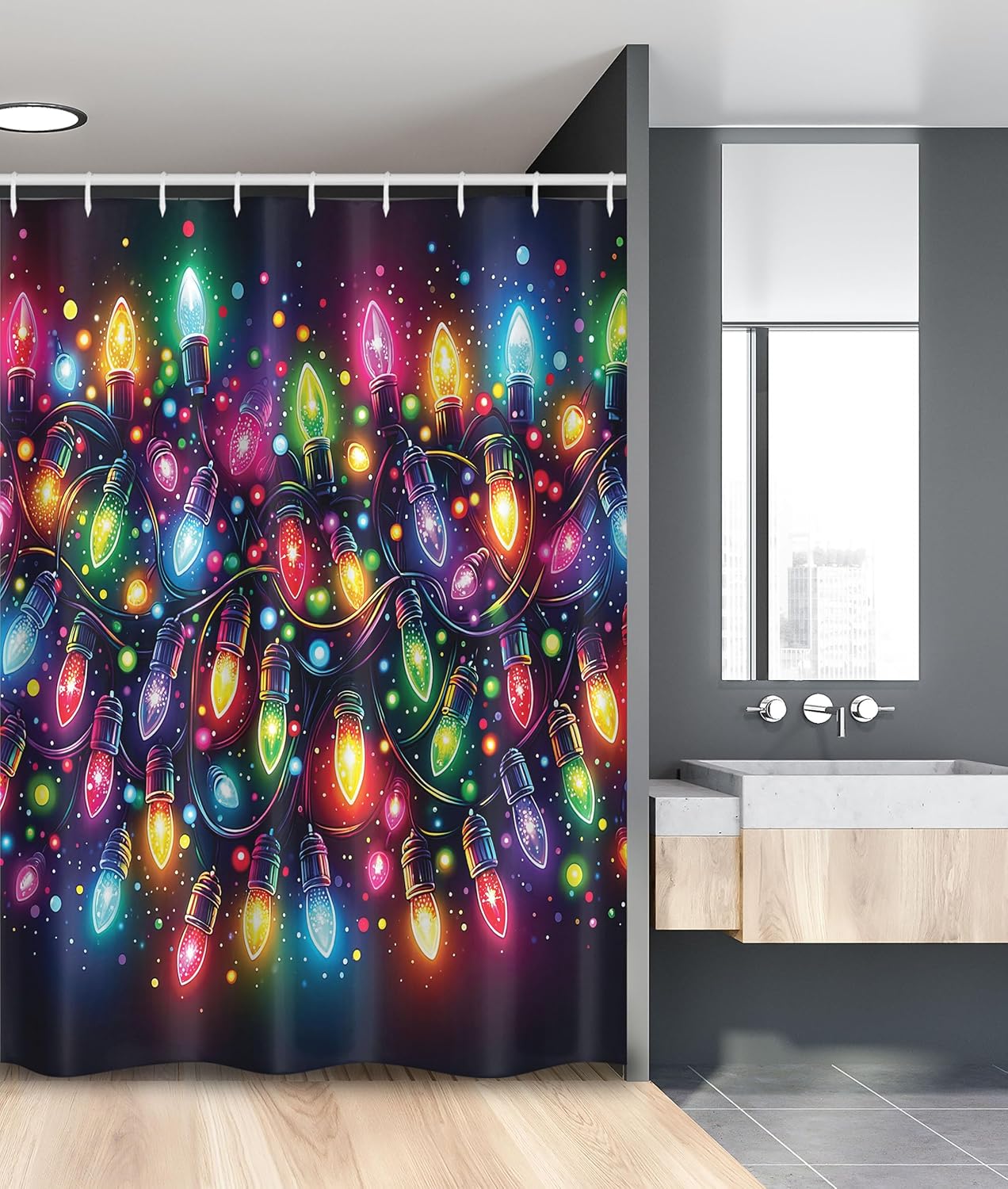 Ambesonne Christmas Stall Shower Curtain, Colorful Festive Xmas Party Big Little Dots Playful and Joyous Print, Fabric Bathroom Decor Set with Hooks, 54" W x 78" L, Dark Purple Multicolor