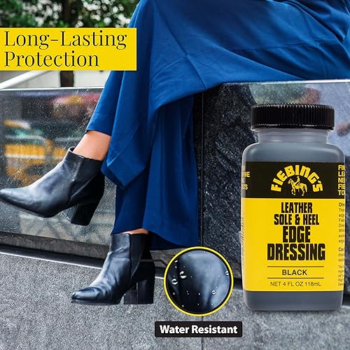 Miniatura 2 de Fiebing's Suela de cuero y apósito para el borde del talón (4 onzas), esmalte protector de alto brillo, incluye aplicador de cepillo Negro