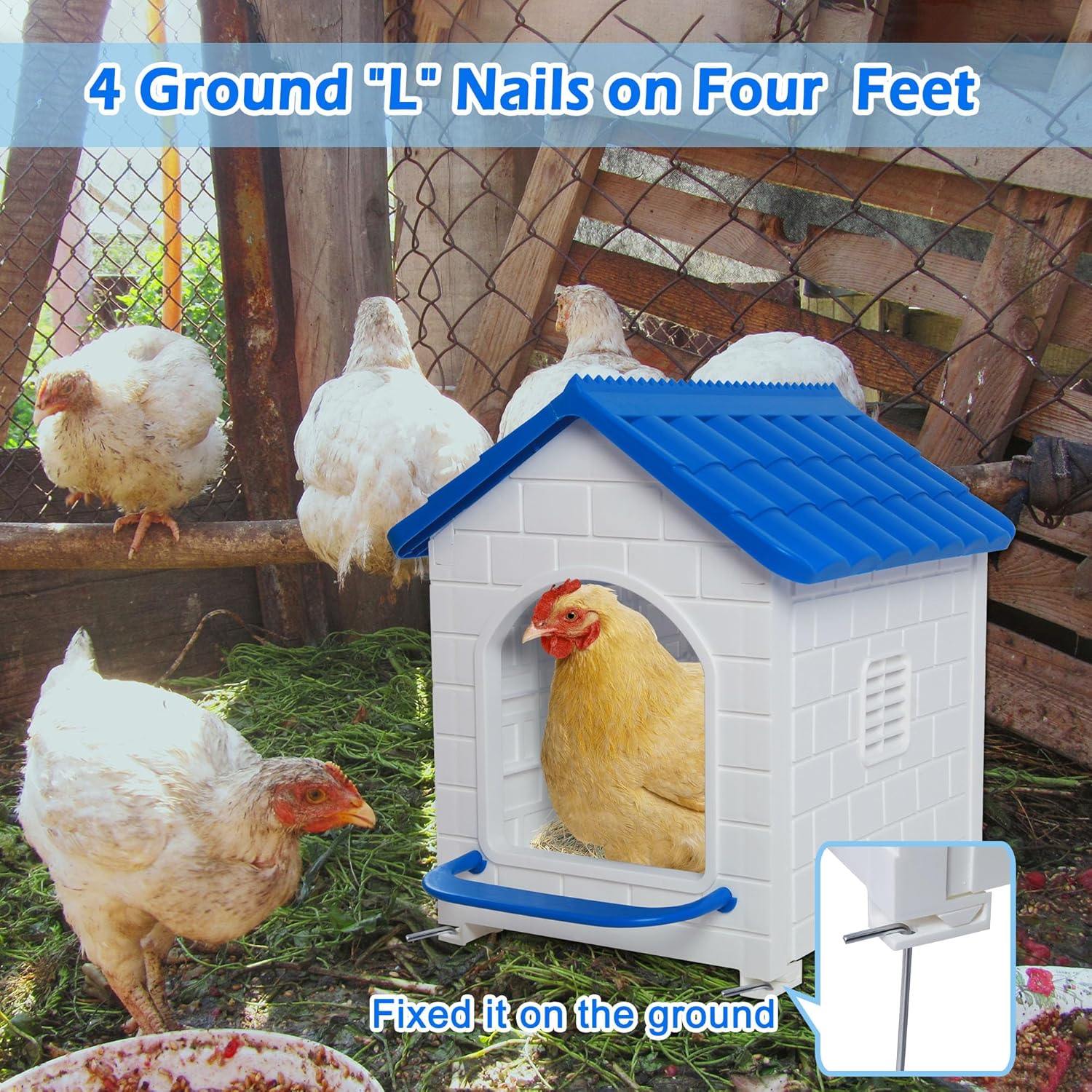 Chicken Nesting Box, 100% Waterproof Hens Nesting Box for Laying Eggs for Hens, Ducks and Poultry, Large Signle Compartment Chicken Nesting Boxs Indoor & Outdoor (Blue)