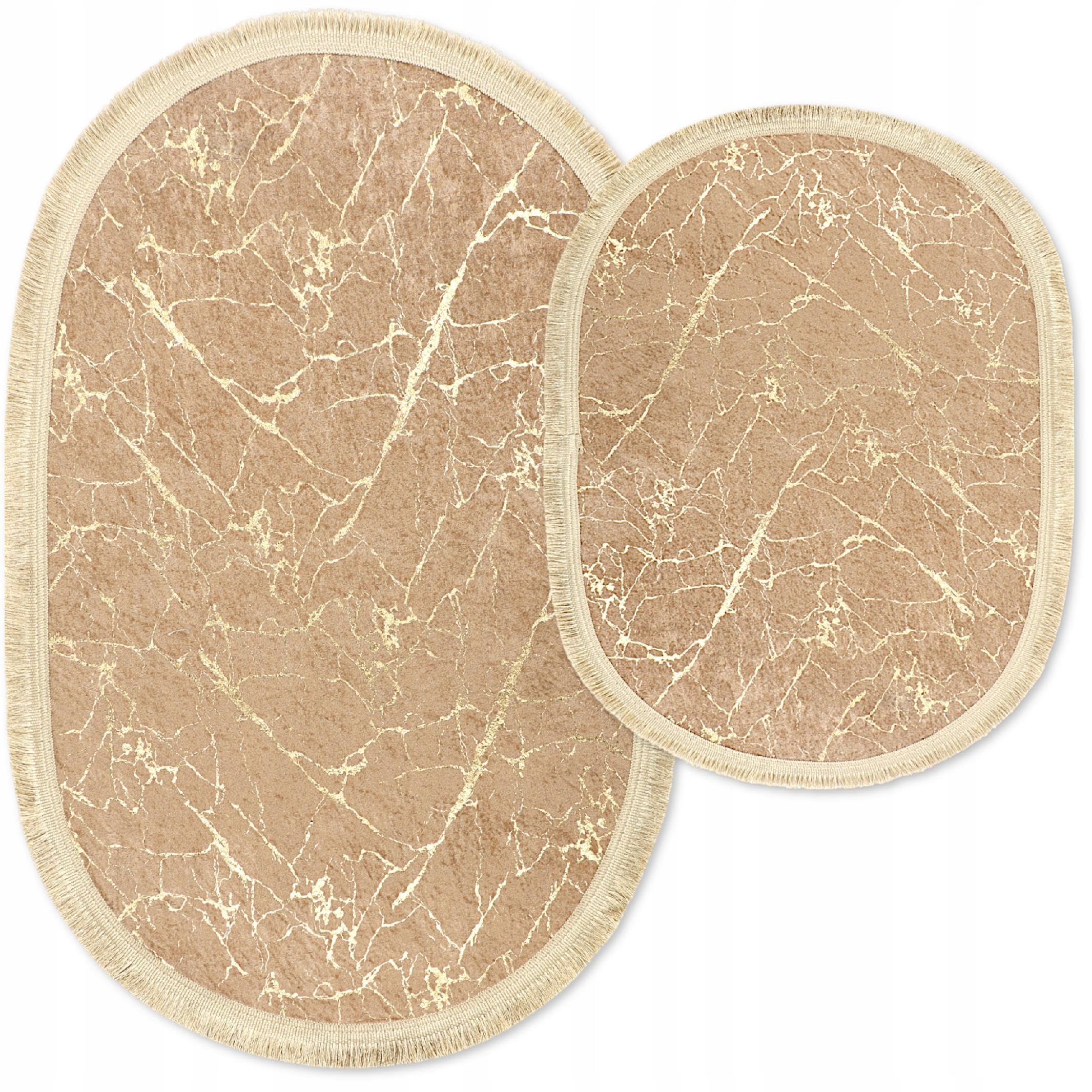 Badteppich Set 2-TLG. Bronze-Gold – Oval 4 mm rutschfest & Weich, Badematte für Badezimmer Teppich 60x100 cm & 50x60 cm - Ideal für Fußbodenheizung - Maschinenwaschbar