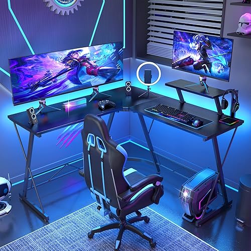 Miniatura 7 de Mr IRONSTONE Escritorio en forma de L escritorio para juegos de computadora escritorio esquinero en casa estación de trabajo de escritura de oficina