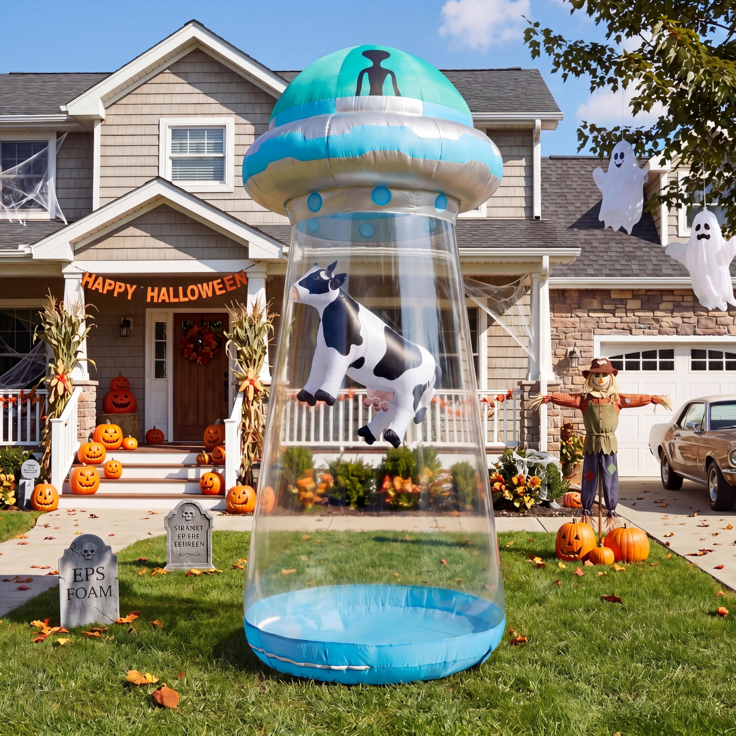 Joiedomi Decorazione da Giardino UFO Gonfiabile di Halloween Alta 9 FT con LED Incorporati Gonfiabili per la Festa di Halloween per Interni, Esterni, Cortile, Giardino, Decorazioni per Prato