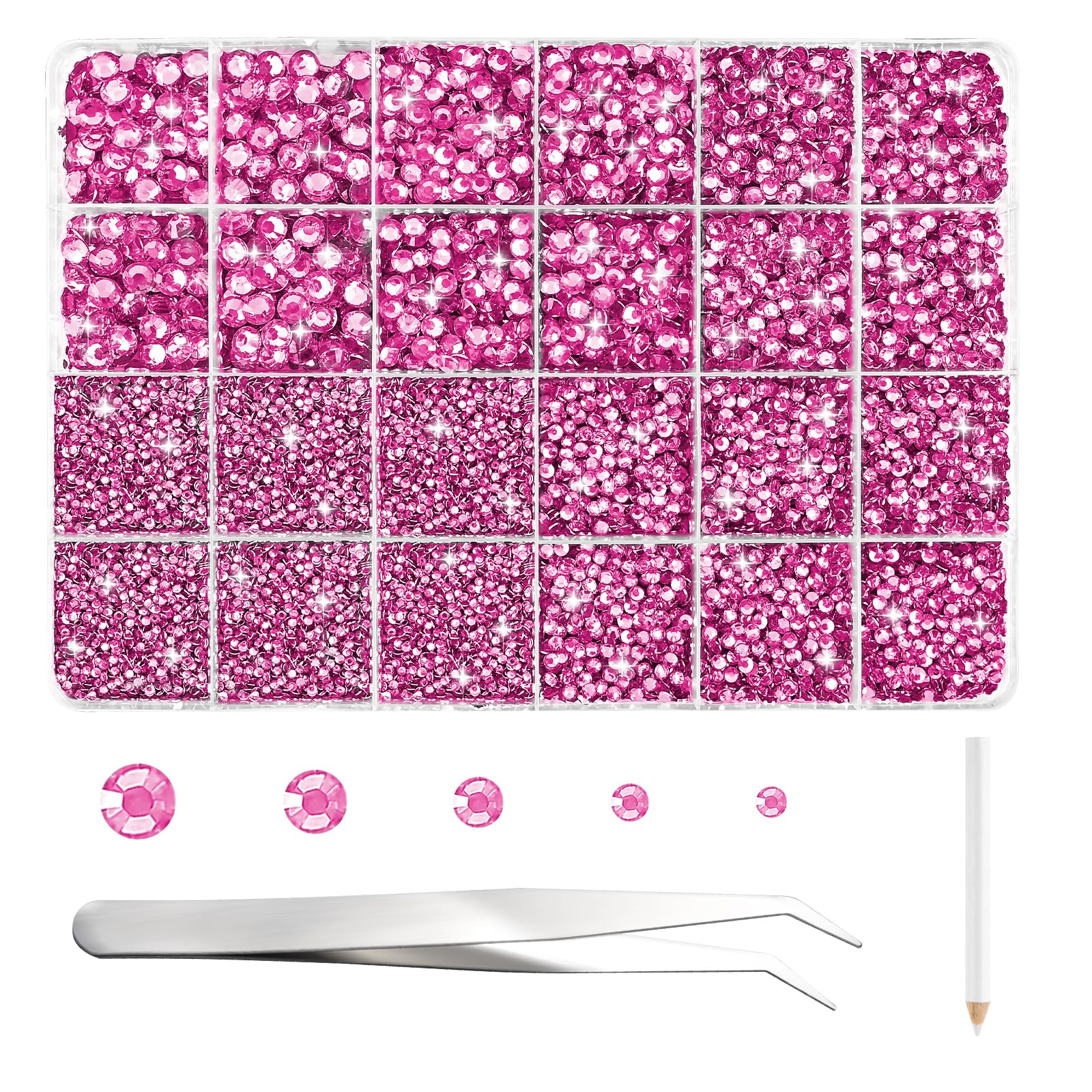 NACHLYNN 35700 Pcs Resin Rhinestones Kits Hot Pink Flatback Round Jelly Rhinestones with Tweezers Pen 2-6mm Bedazzling Non Hotfix Crystal Gems for Nail DIY Crafts Face Tumblers Mugs Clothing