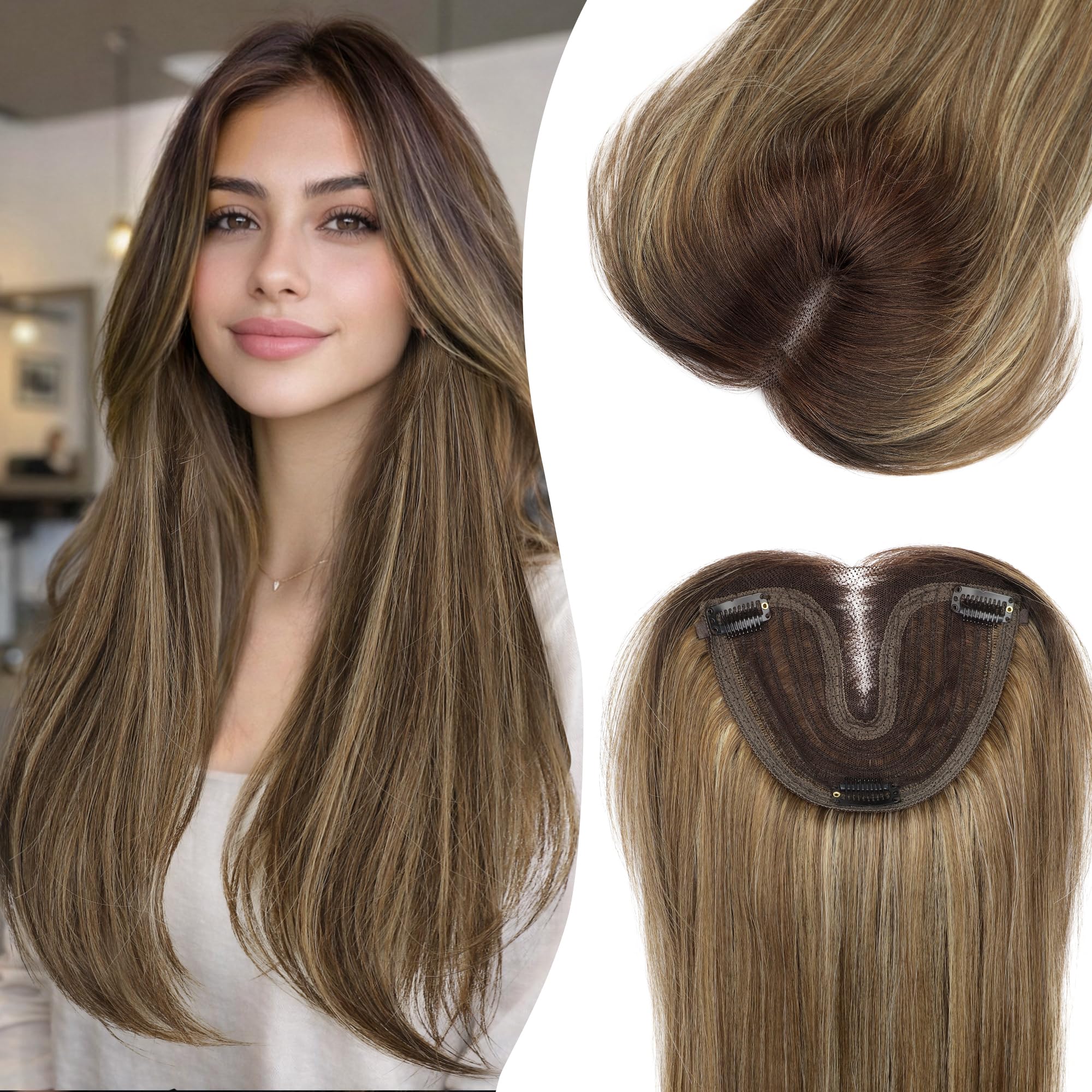 Photo 1 of Isaic Hair Toppers for Women 24 Inch Synthetic Hair Topper with 360° Clips In and Adjustable Band, Layered Design Adds Natural Volume for Thinning Hair (Ombre Light Brown)