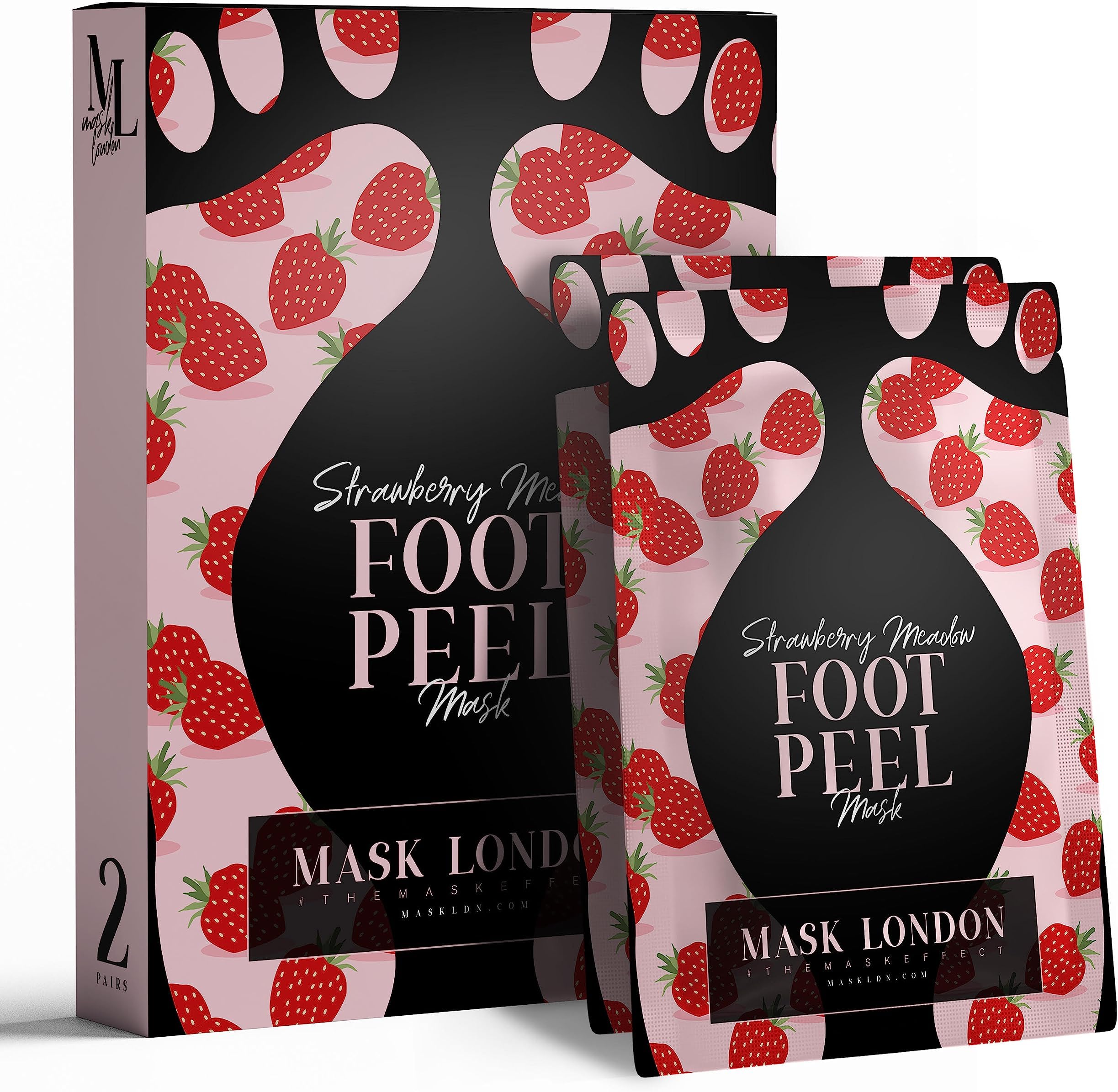 Mask London - Foot Peel Mask Strawberry - Perfect For Callus, Cracked Heel And Hard Skin - Foot Mask For Exfoliating, Moisturising Treatment For Baby Soft Feet