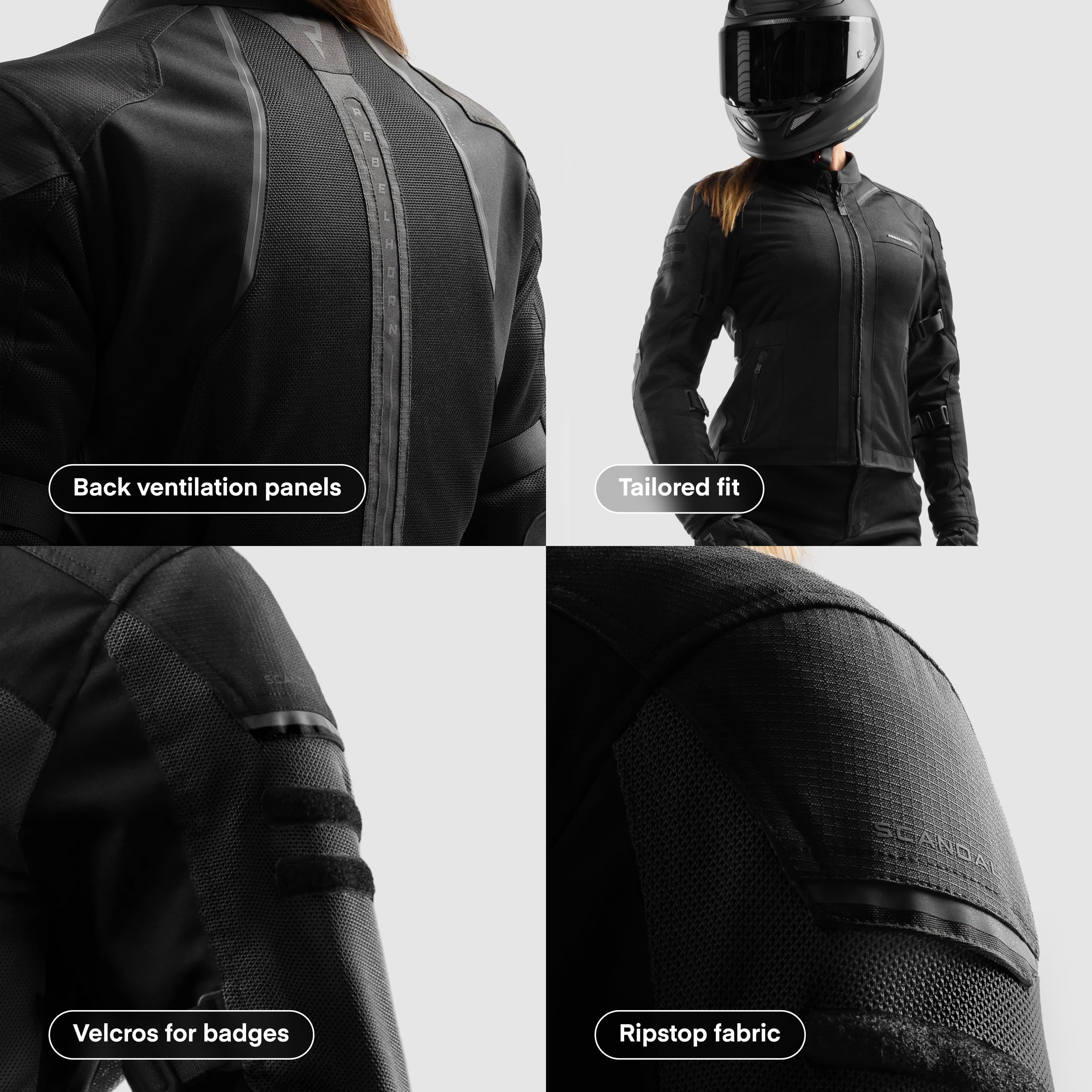 REBELHORN Scandal 3 Women Motorradjacke Damen | Textil | Ellbogen und Schulterprotektoren Stufe 2 | Tasche für Rückenprotektor | Große Mesh Belüftungspaneele | Schutzstufe AA | Größen bis 7XL