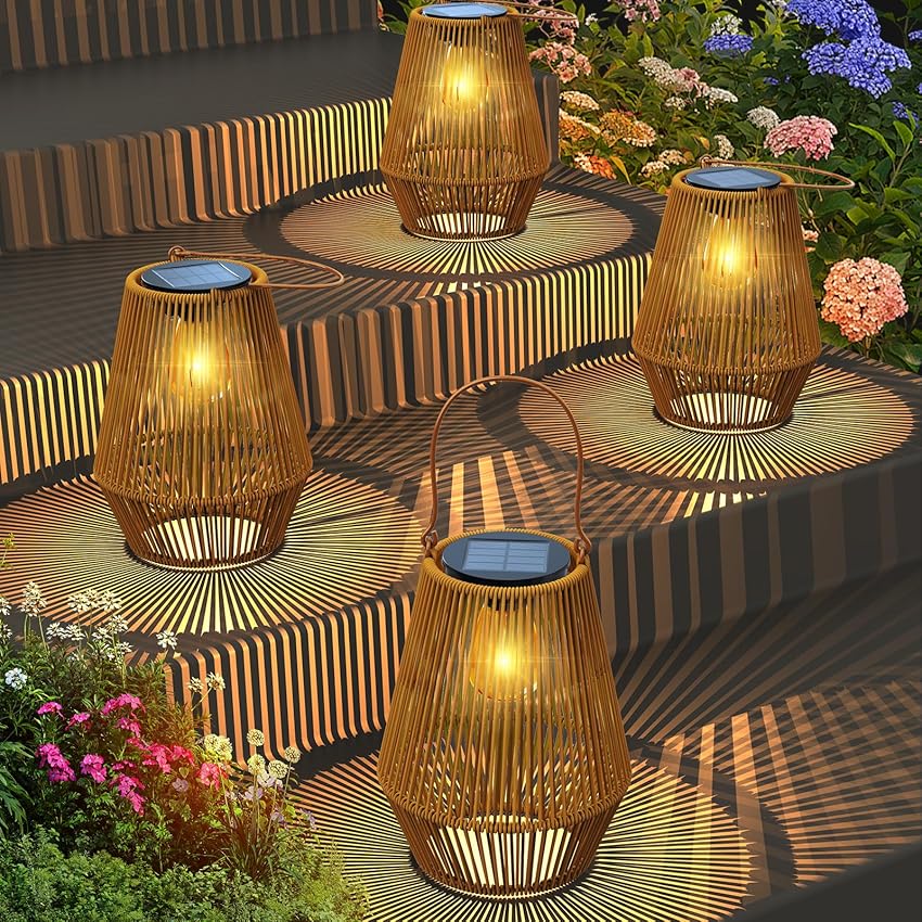 Lanterne da Esterno, KagoLing Lanterne Solari da Esterno 4 Pezzi IP65 Impermeabile Lampada Solare da Giardino per Natale Feste Decorazioni natalizie