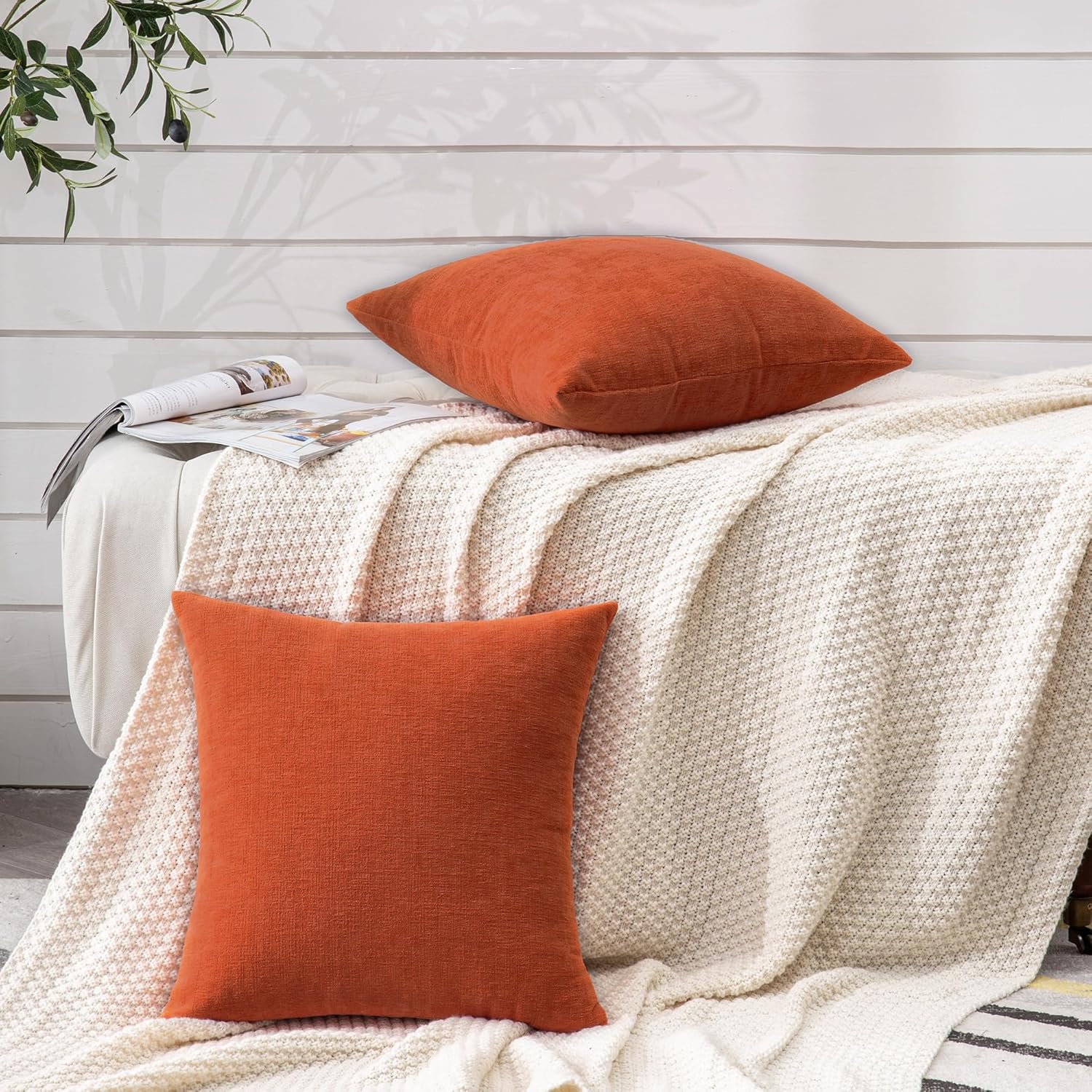 GAWAMAY Decorative Square Throw Pillow Covers 20x20 Inch Set of 2, Super Soft Chenille Pillows Farmhouse Fall Pillowcase for Living Room Bedroom Sofa Couch Cushion Cover Burnt Orange 50x50cm/20x20 - Image 5
