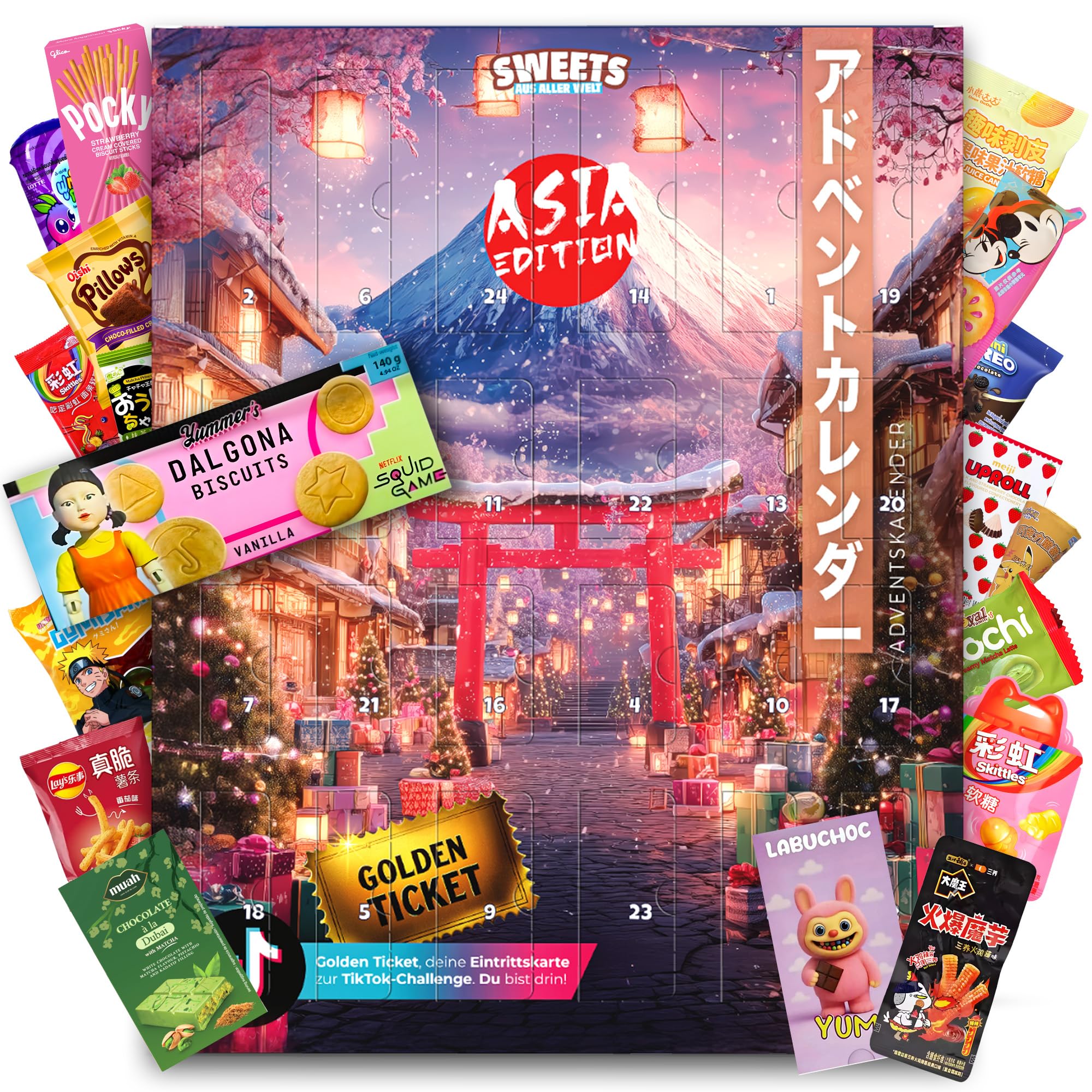Asiatische Süßigkeiten Adventskalender 2025 - Japanische, koreanische Snacks - Weihnachtskalender XL