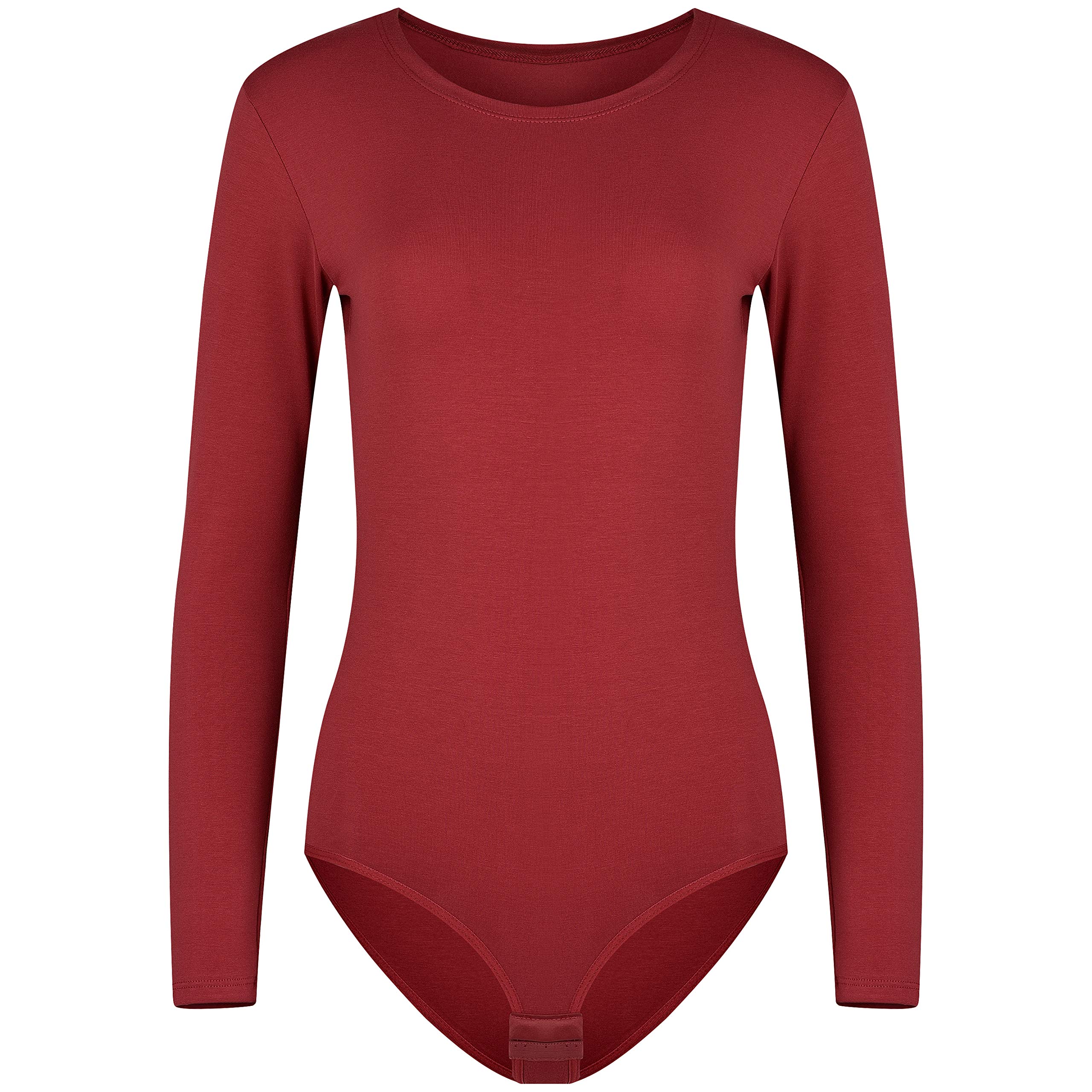 Evoni Women's Bodysuit Long Sleeve I Opaque Bodysuit with Crew Neck for Women I Long Sleeve Bodysuit in Various Colours I Body Shaper Made of Cotton I Jumpsuit, bordeaux, XL