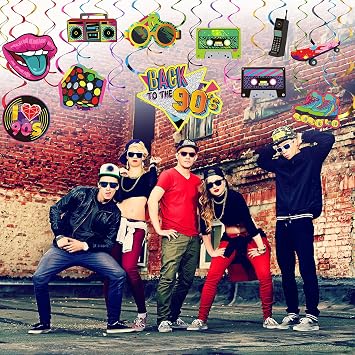 30 Pieces 90s Theme Decorations, Colorful 1990's Hip Hop Throwback Birthday Hanging Swirls Ceiling Decor for Rock Hippie 90s Disco Retro Party Supplies