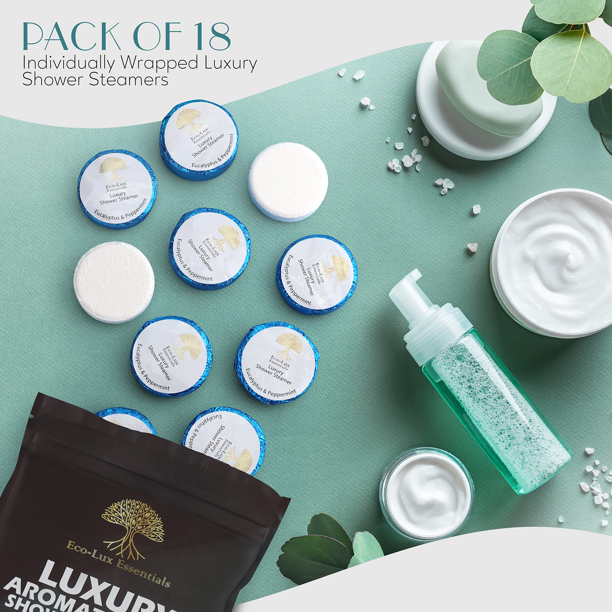 Vaporizadores de ducha de lujo, bombas de ducha, paquete de 18 aceites esenciales de eucalipto y menta para aromaterapia, mentol, regalos únicos para mujeres y hombres