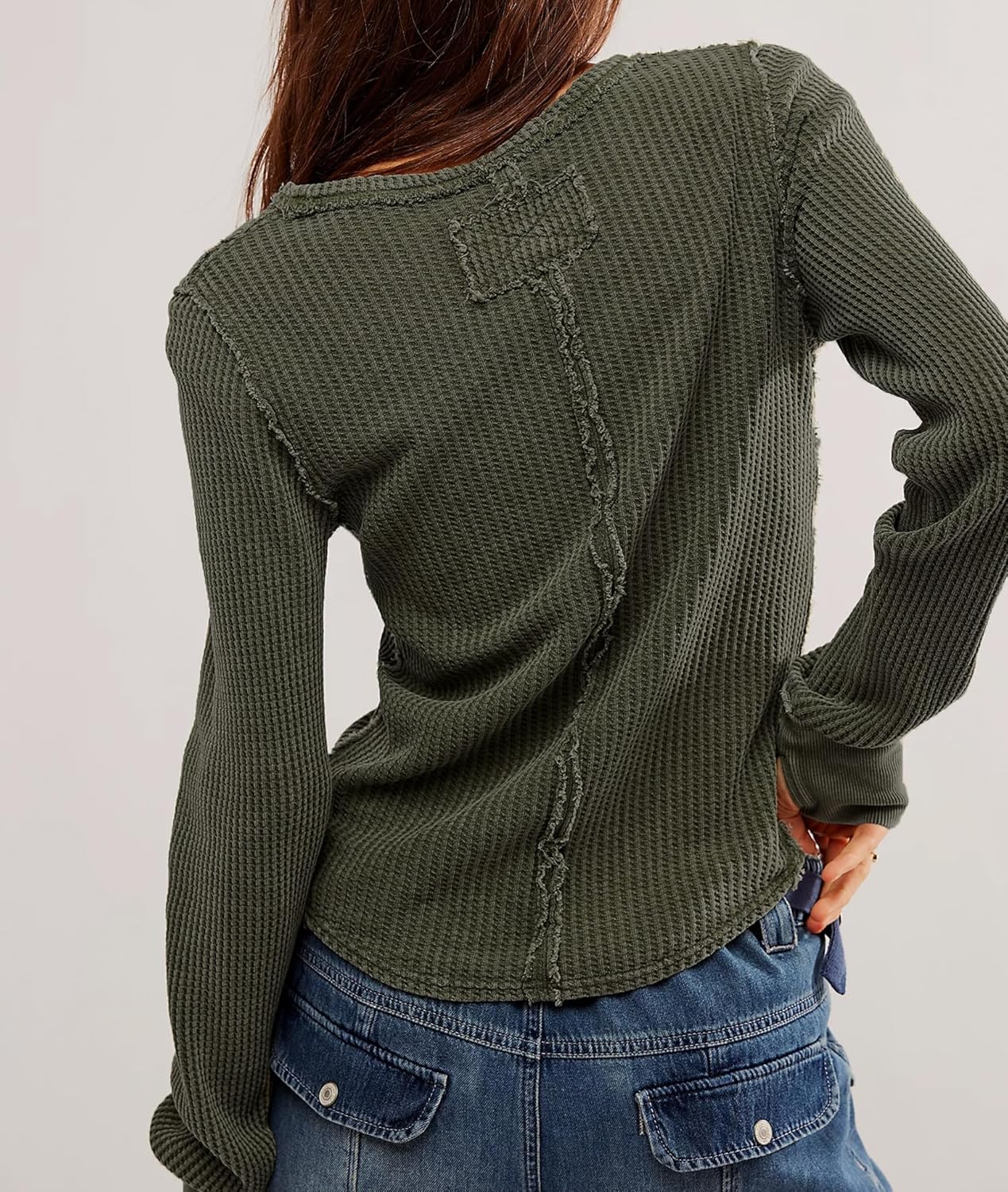 Womens Waffle Knit Tops Long Sleeve Shirts Slim Fitted Pullover Crewneck Shirt Fall Winter Tops 2025 - Image 2