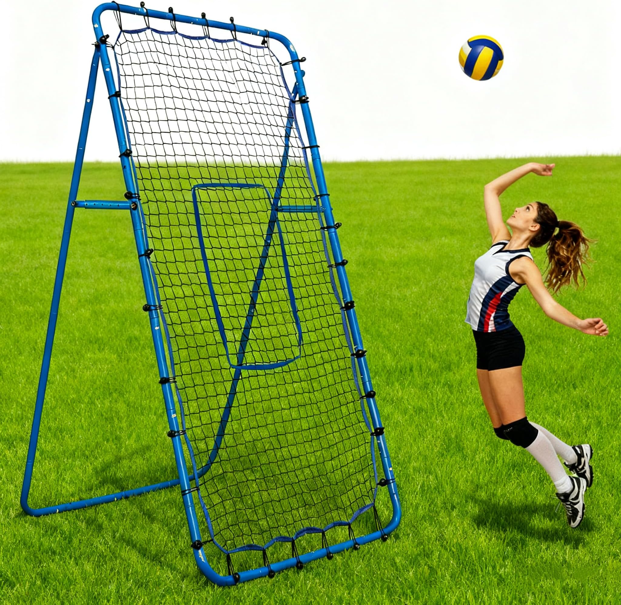 Volleyball Rebounder Net, 7 * 4 Ft Volleyball Bounce Back Net, with 5 Adjustable Rebound Angles, Volley Ball Training Equipment Rebounder for Backyard, Outdoor, Indoor