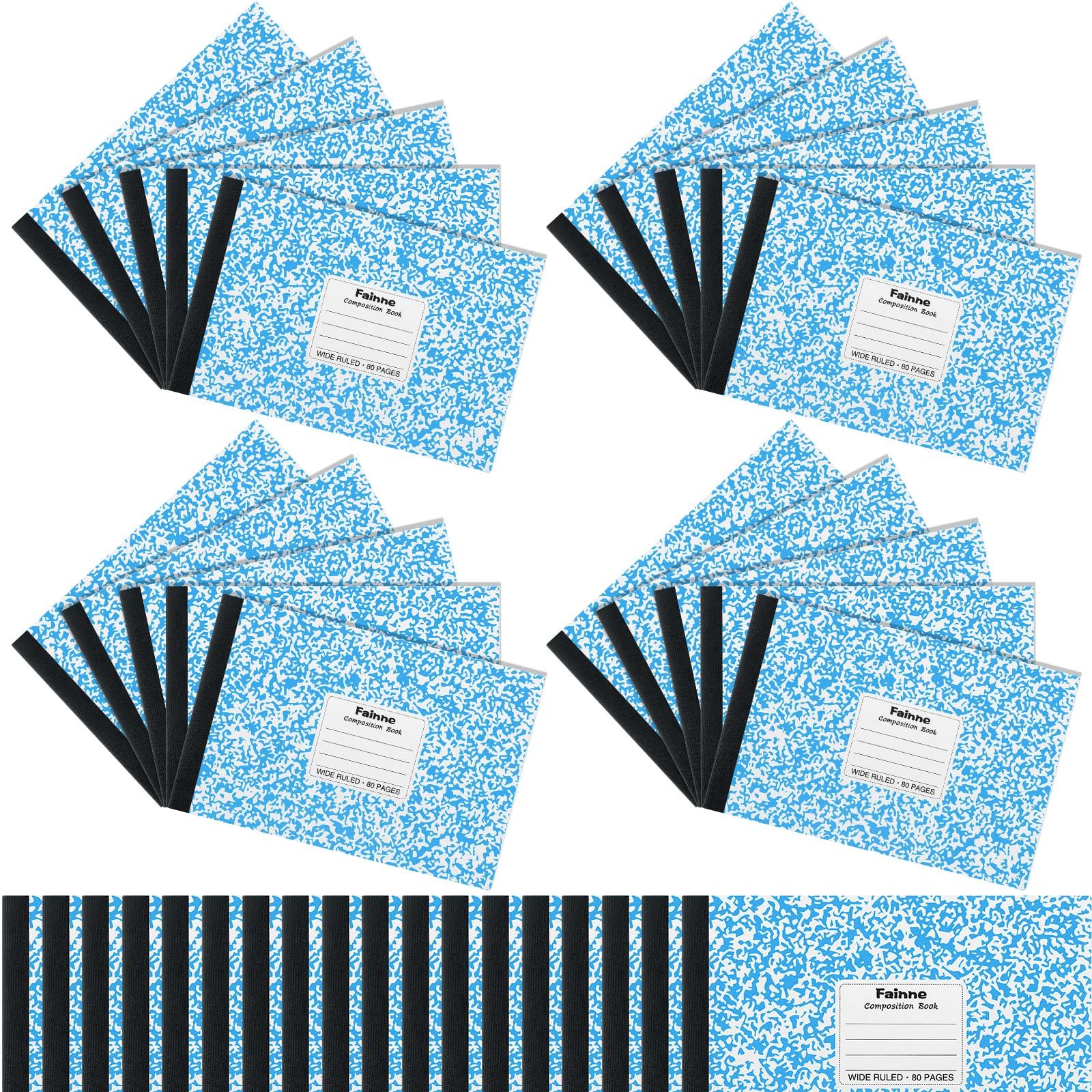 Fainne 20 quaderni per composizione universitaria a righe, 80 pagine, mezza misura, a righe larghe, 11-7/8 x 7-1/2 pollici, spaziatura assortita copertine primarie sfuse (azzurro)