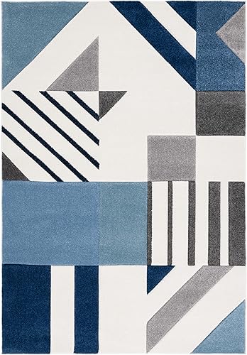 Miniatura 18 de SAFAVIEH Hollywood Collection - Alfombra para pasillo, 2 pies 3 pulgadas x 6 pies, marfil y azul pavo real, diseño moderno de mediados de siglo, no
