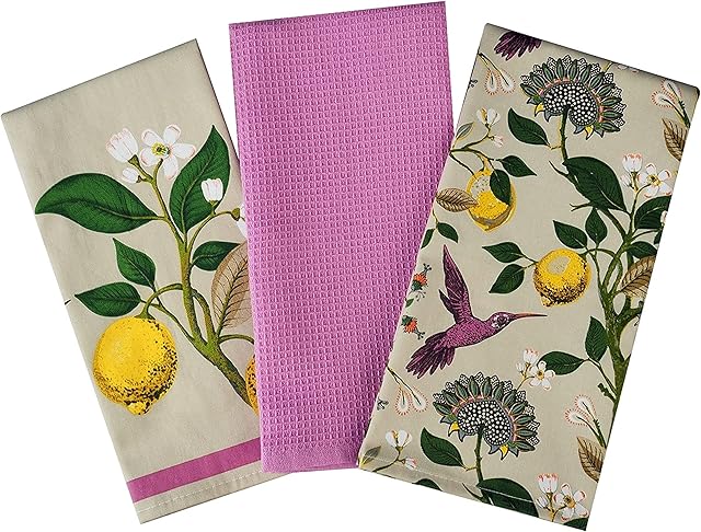 Hummingbirds Tea Towels 100% Cotton Decorative Kitchen Cooking Dish Linen Cooking BBQ Pack of 3- Novelty Pretty Stylish Hummingbirds Premium Quality Grill Bake Ware gifts