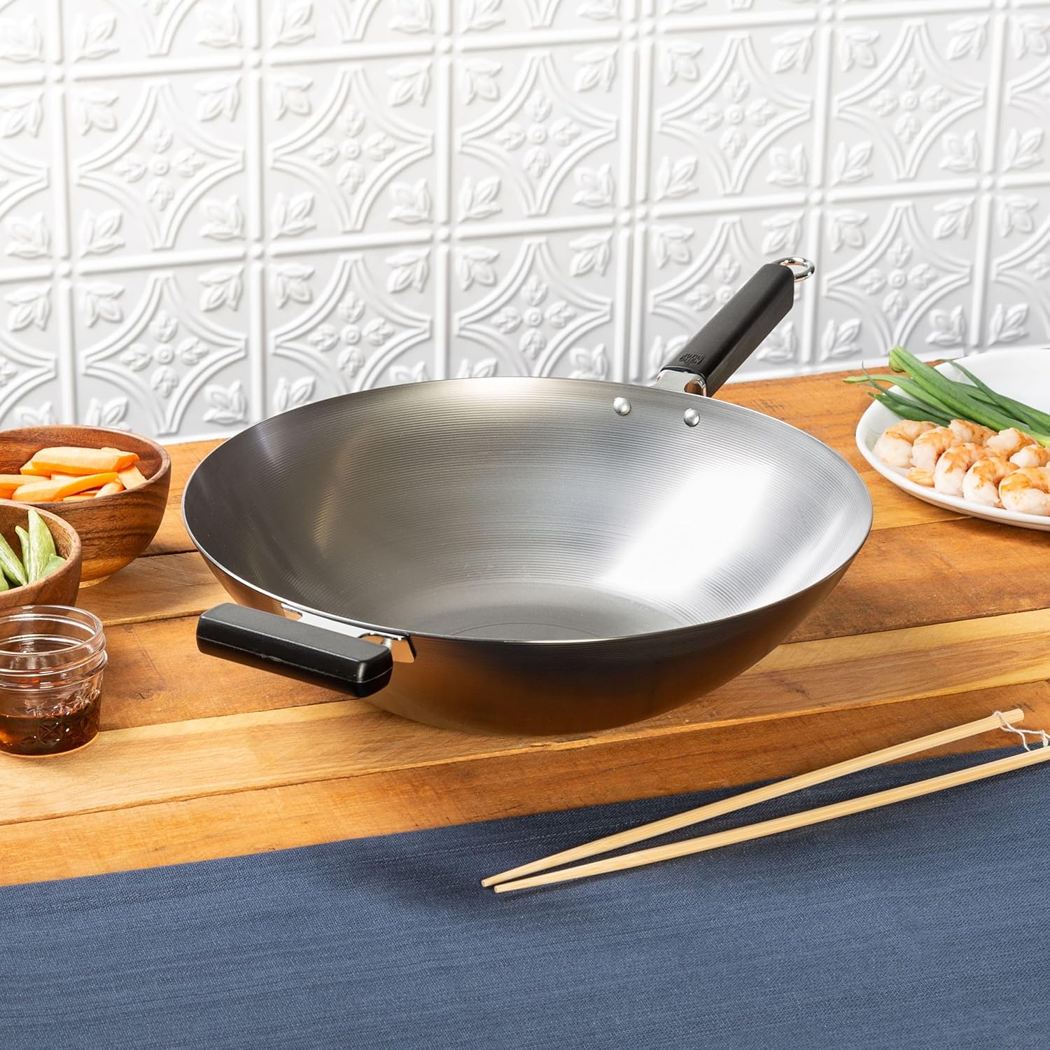 JOYCE CHEN Professional Series Uncoated Carbon Steel 14-Inch Wok 12-Piece PFAS Free Cookware Set