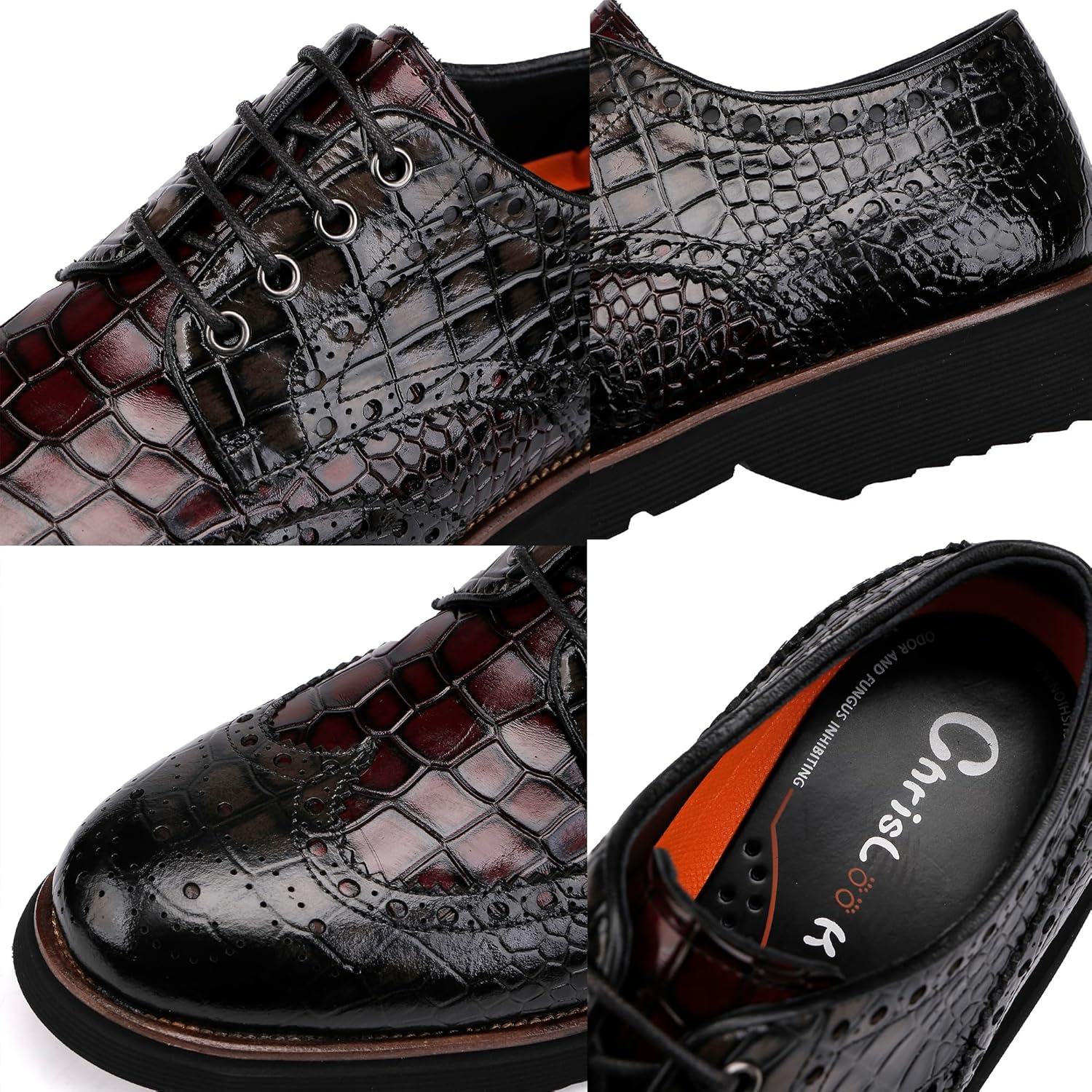 Men's Loafers, Leather Penny Loafer Lace up Dress Shoes for Men Crocodile Pattern Classical Oxfords - Image 4