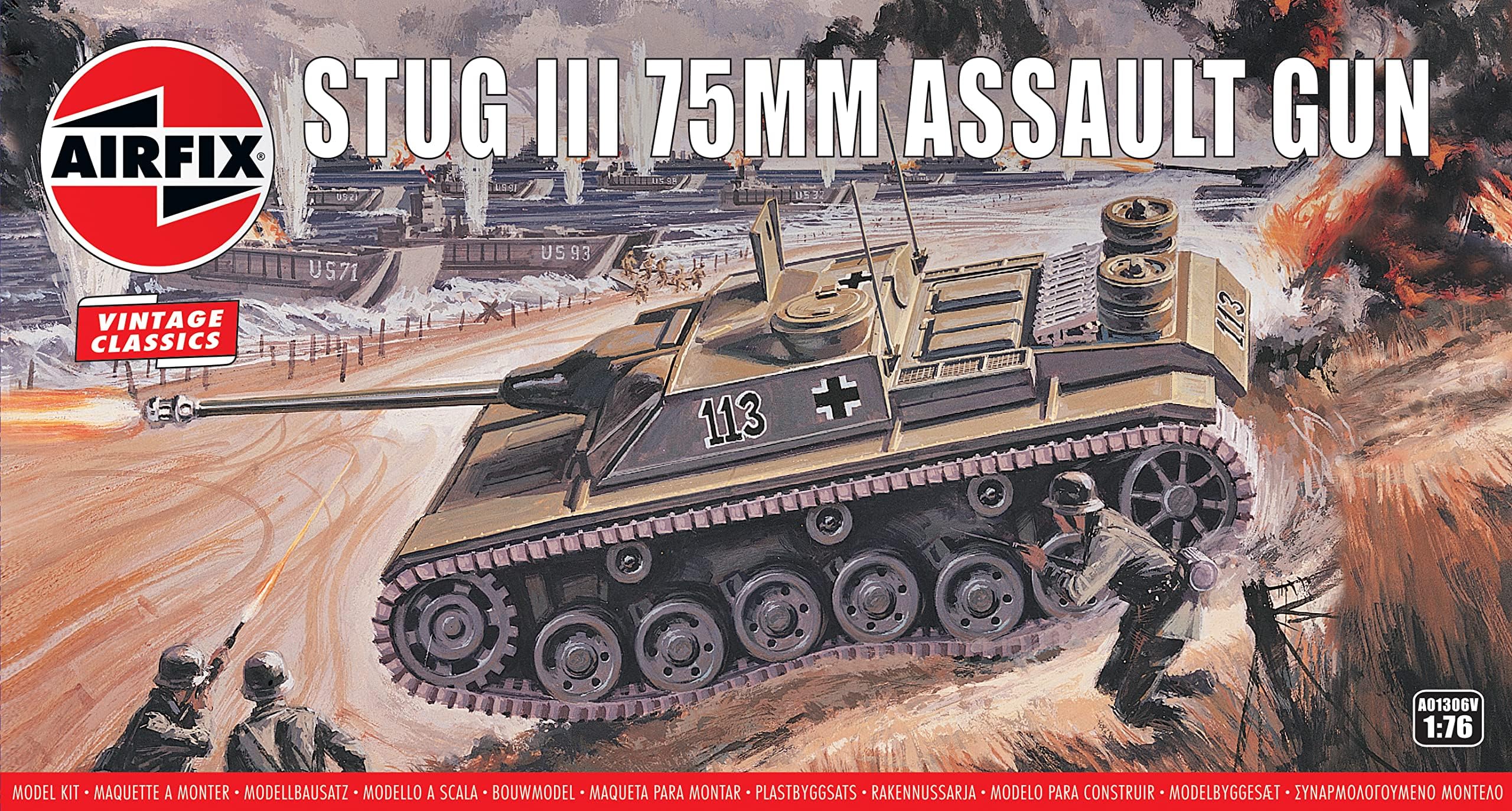 Vintage Classics Set - A01306V Stug III 75mm Assault Gun - Plastic Model Tank Kits for Adults & Children 8+, Set Includes 79 Pieces, Sprues & Decals - 1:76 Scale Model Tank Set
