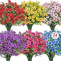 OuddyDecor 24 Bundles UV Resistant Artificial Silk Flowers for Outdoors - Mixed Color Fake Plants for Garden Porch Vase Indoor Home Decor