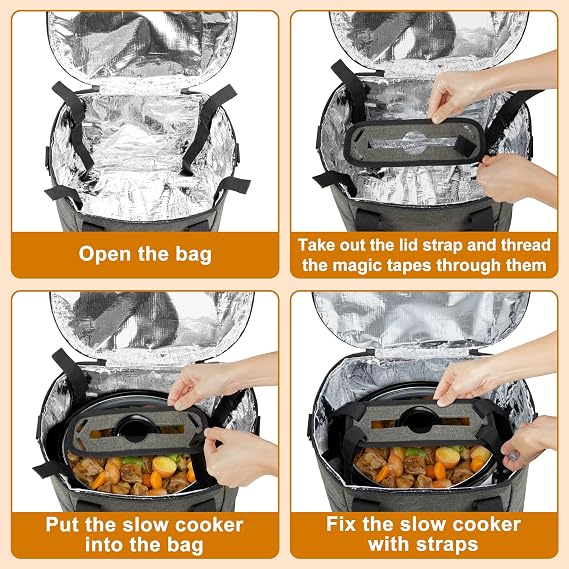 LUXJA Oval Insulated Slow Cooker Bag Compatible with 3 Quart CrockPot, Gray