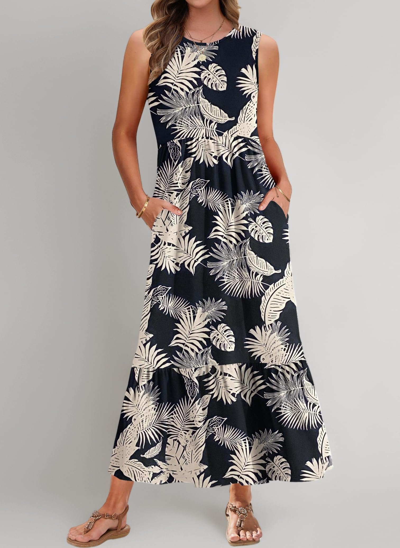 Women Sleeveless Maxi Dress with Pockets