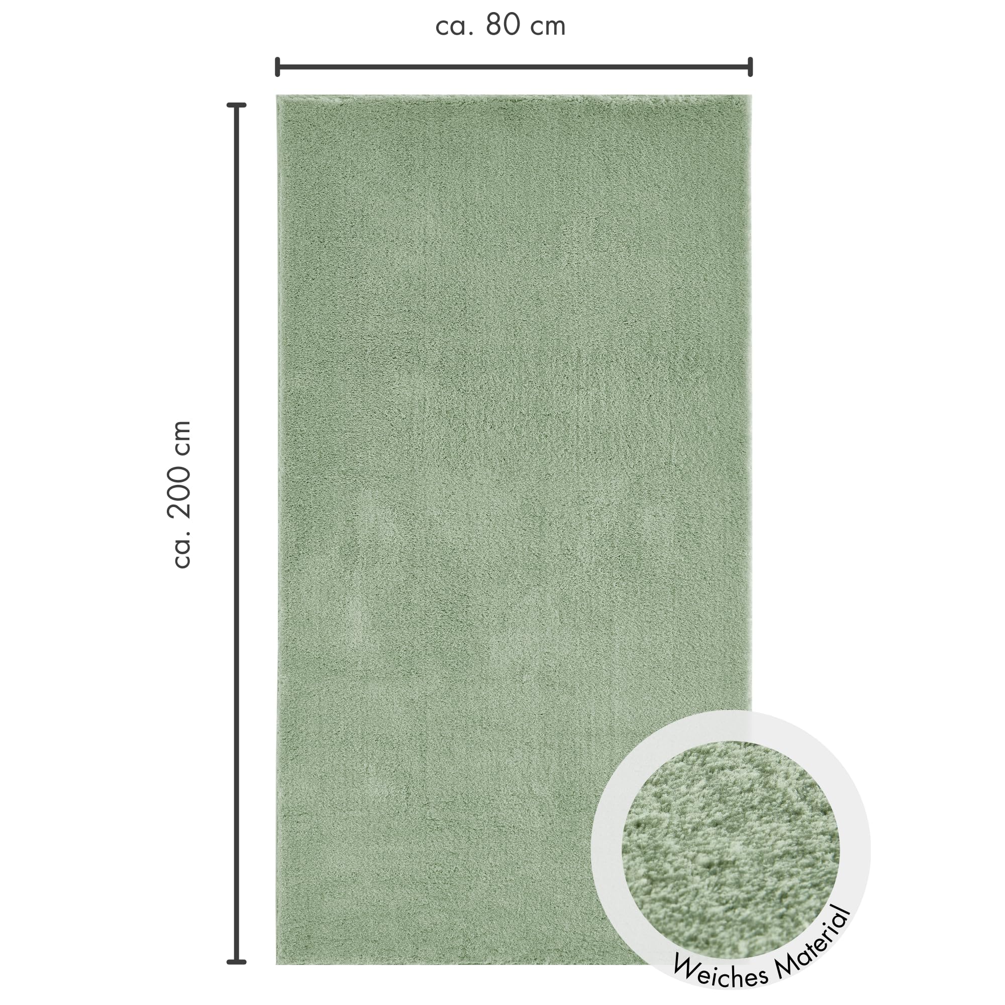 andiamo weicher Badezimmerteppich Arezzo - Badematte rutschfest, maschinenwaschbar und langlebig, saugfähiger Badteppich und Duschvorleger, 80 x 200 cm, Salbeigrün