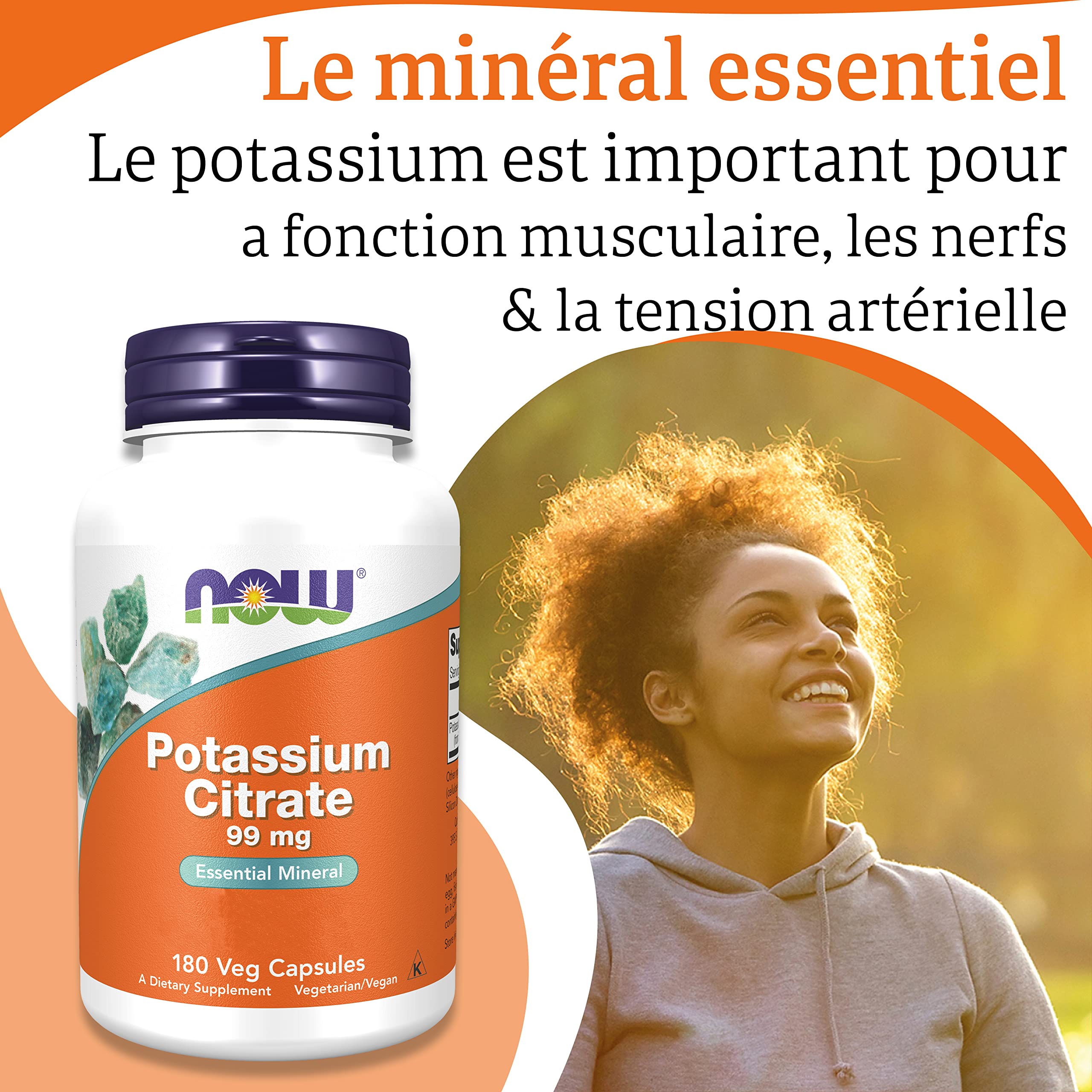 Now Foods, Potassium Citrate (Citrate de Potassium), 99 mg, 180 Gélules végétaliennes, Testé en Laboratoire, Potassium, Minéraux, Sans Gluten, Sans Soja, Végétarien