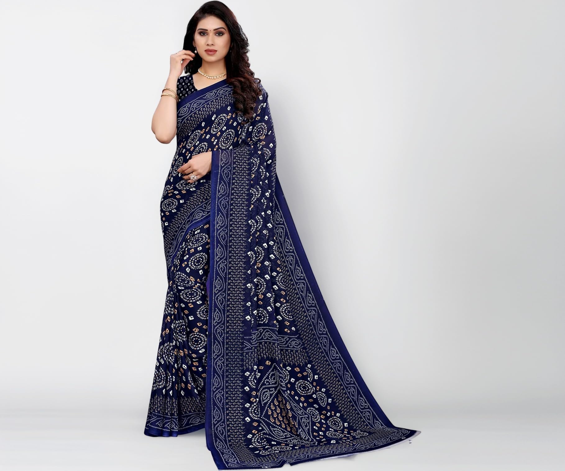 SIRIL Women's Georgette Bandhani Printed Saree with Blouse